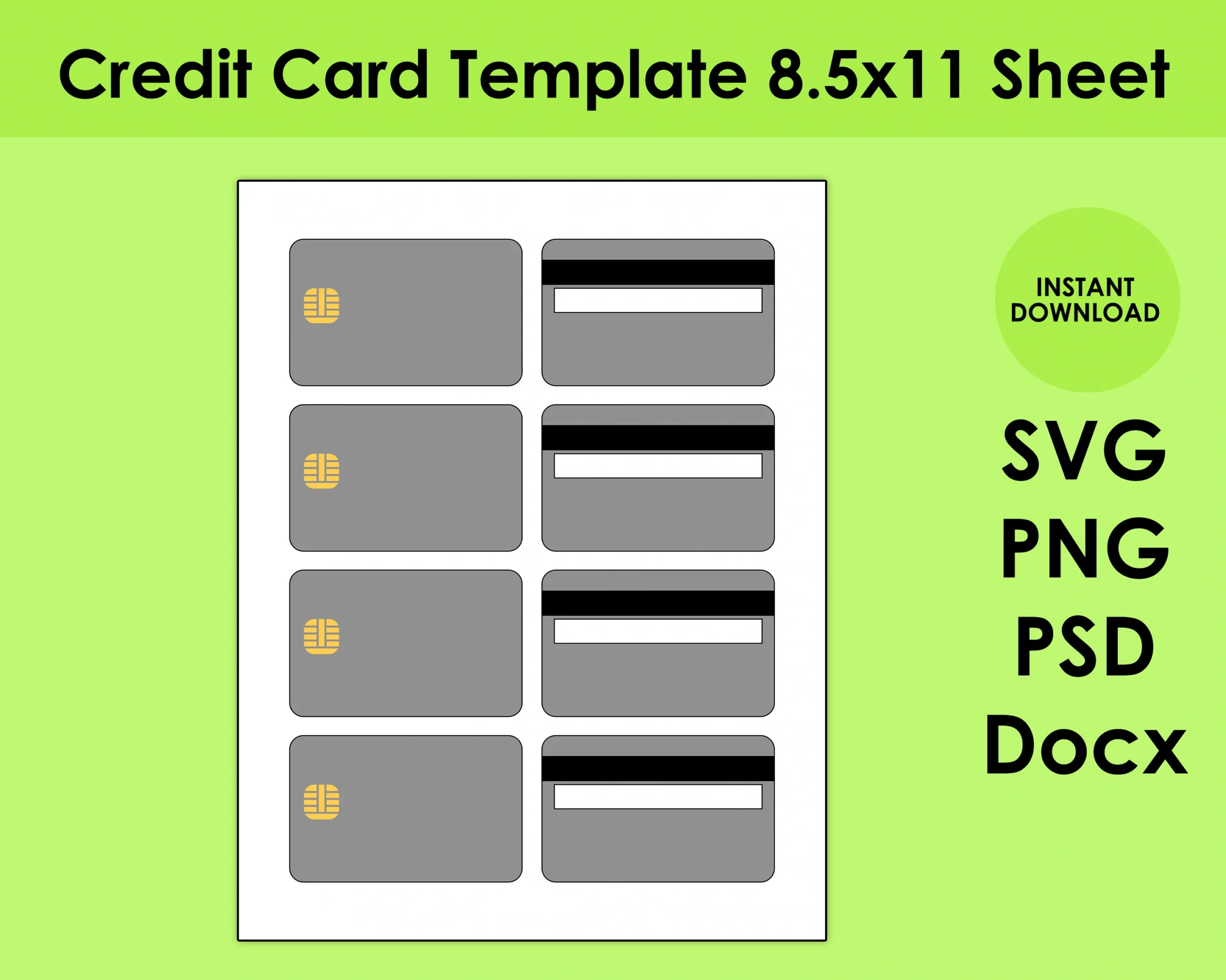 Credit Card Template 8 5x11 Sheet SVG PNG PSD And Docx Etsy UK