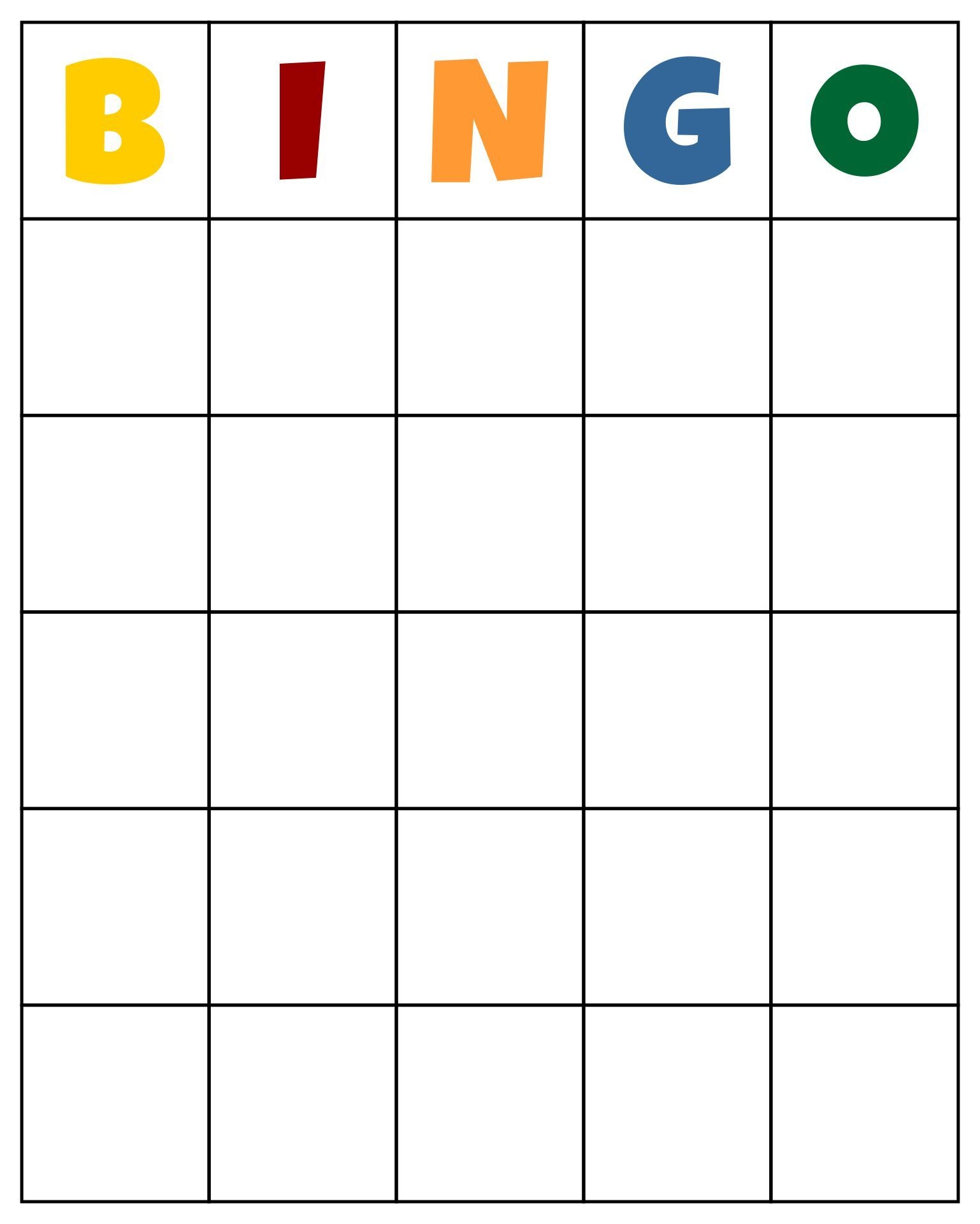 Printable Blank Bingo Car