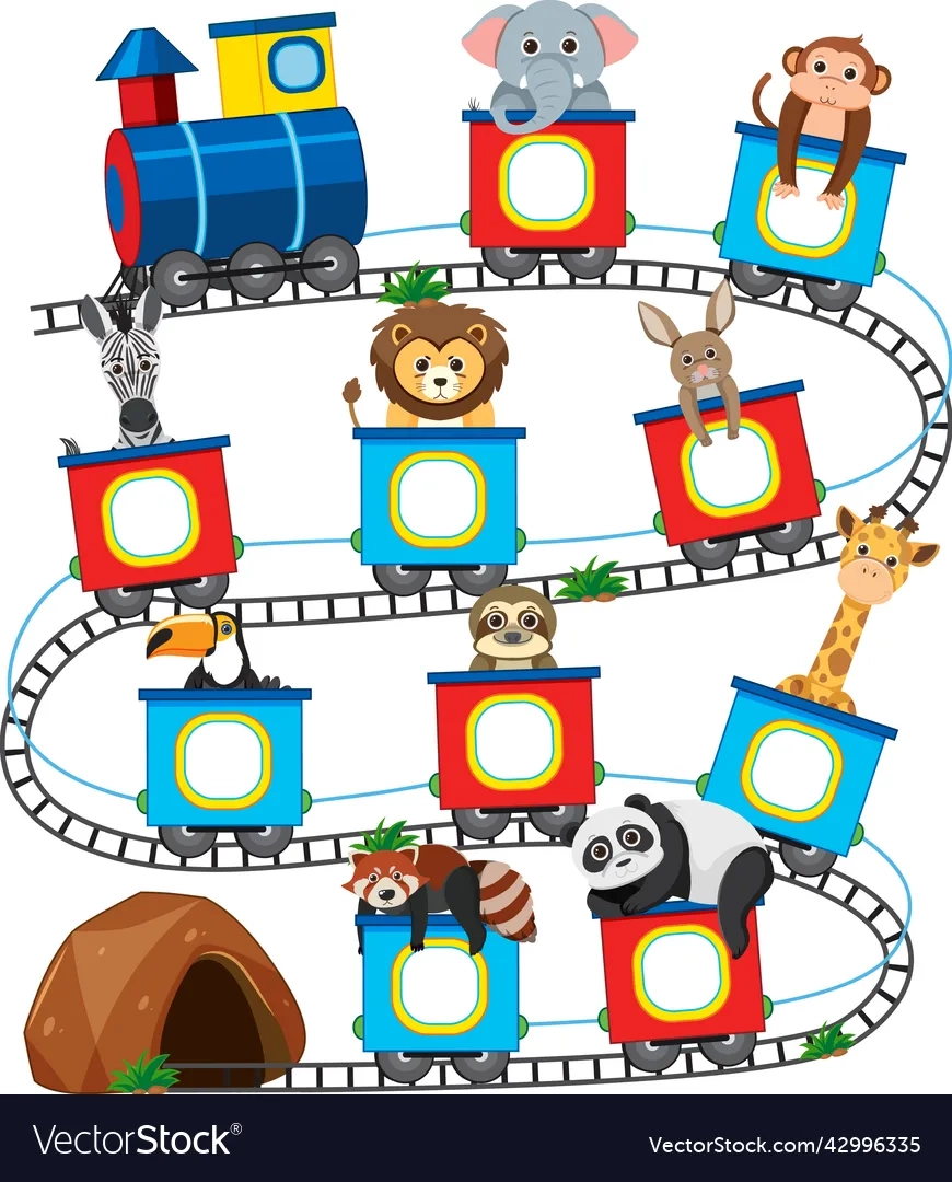 Cute Animals On Train Template For Alphabet Vector Image