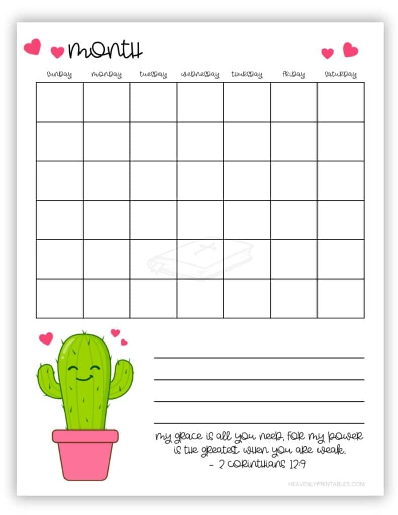 Cute Cactus Blank Calendars Free PDF Printables Heavenly 