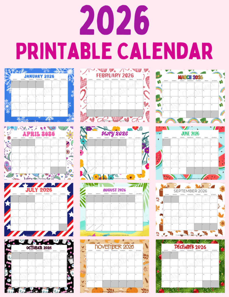 Blank Printable Monthly 2026 Calendar