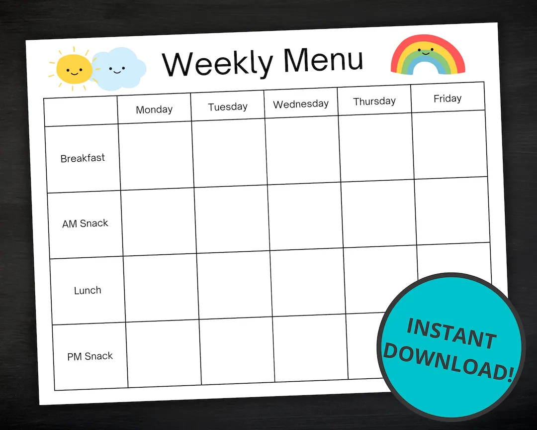 Daycare Weekly Menu Printable Weekly Menu For Daycare Preschool 