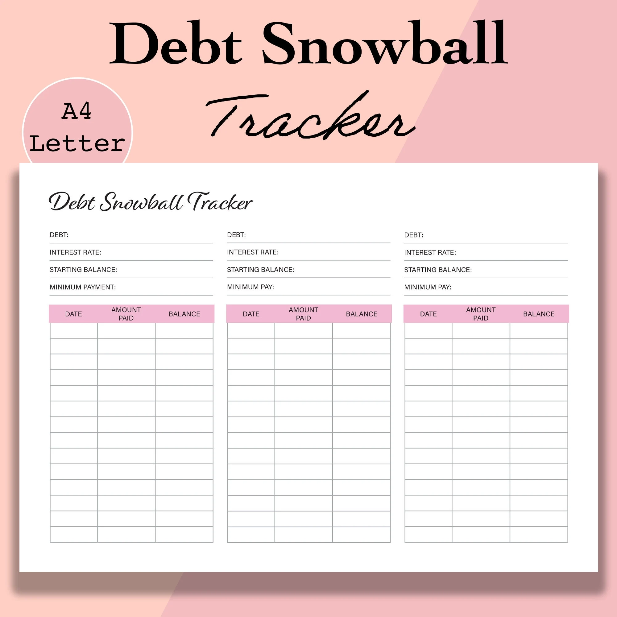 Debt Snowball Tracker Druckbar Schuldenfrei Diagramm Debt Payoff 