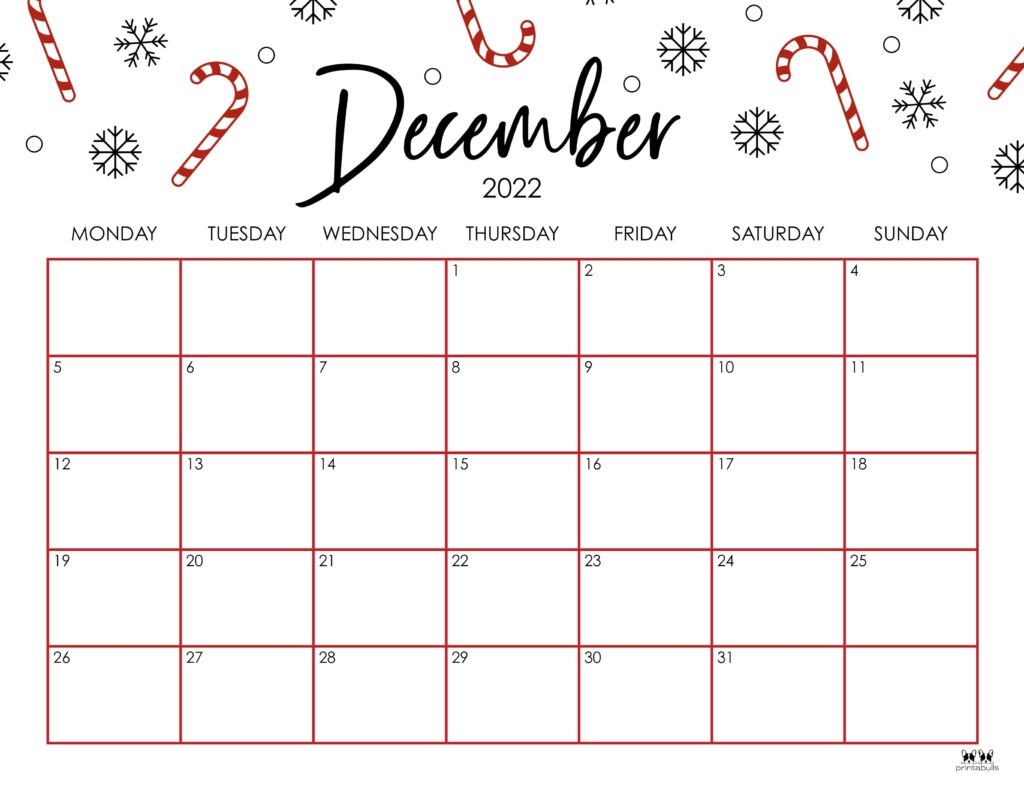 December Calendar Blank Printable