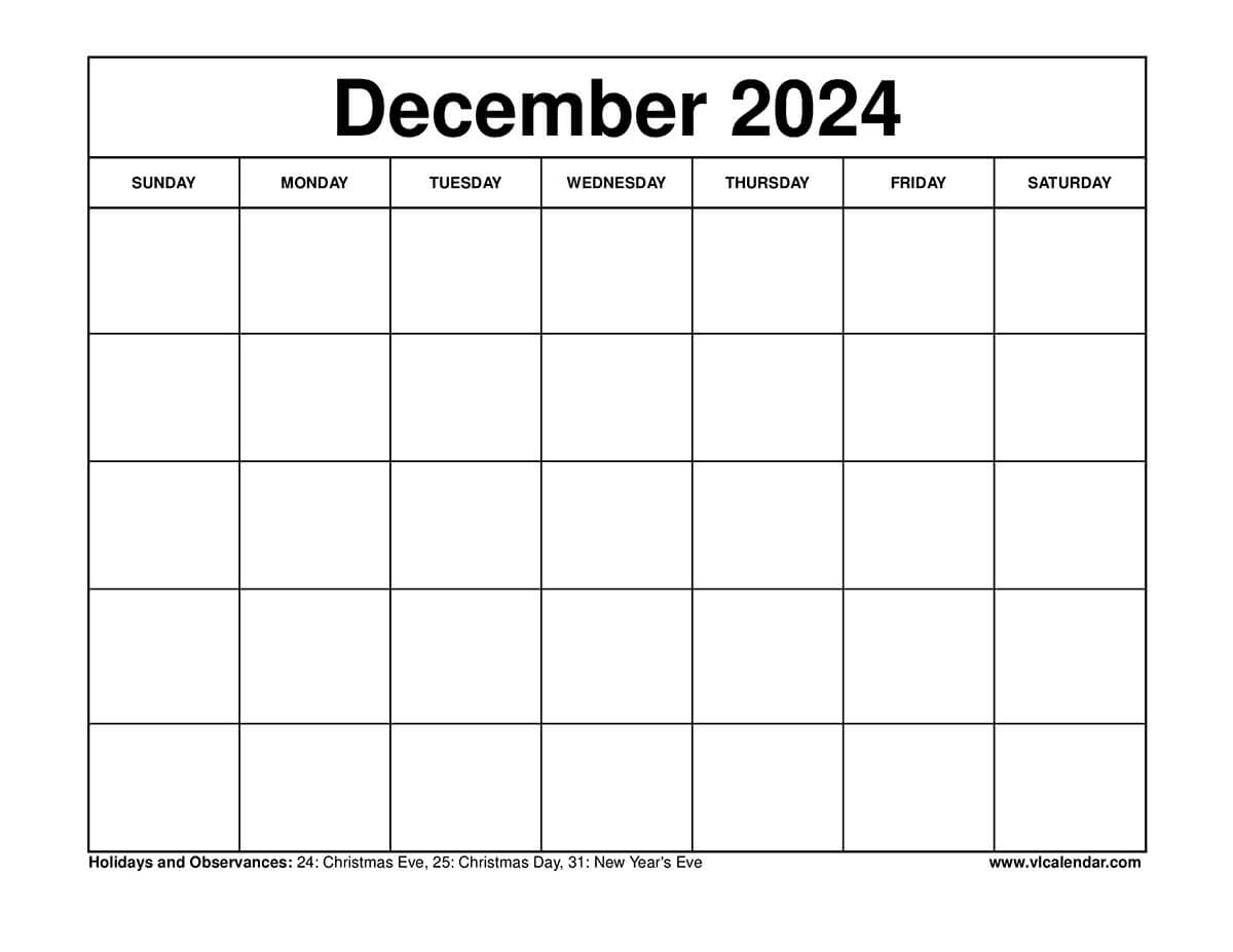 Printable December Calendar Blank