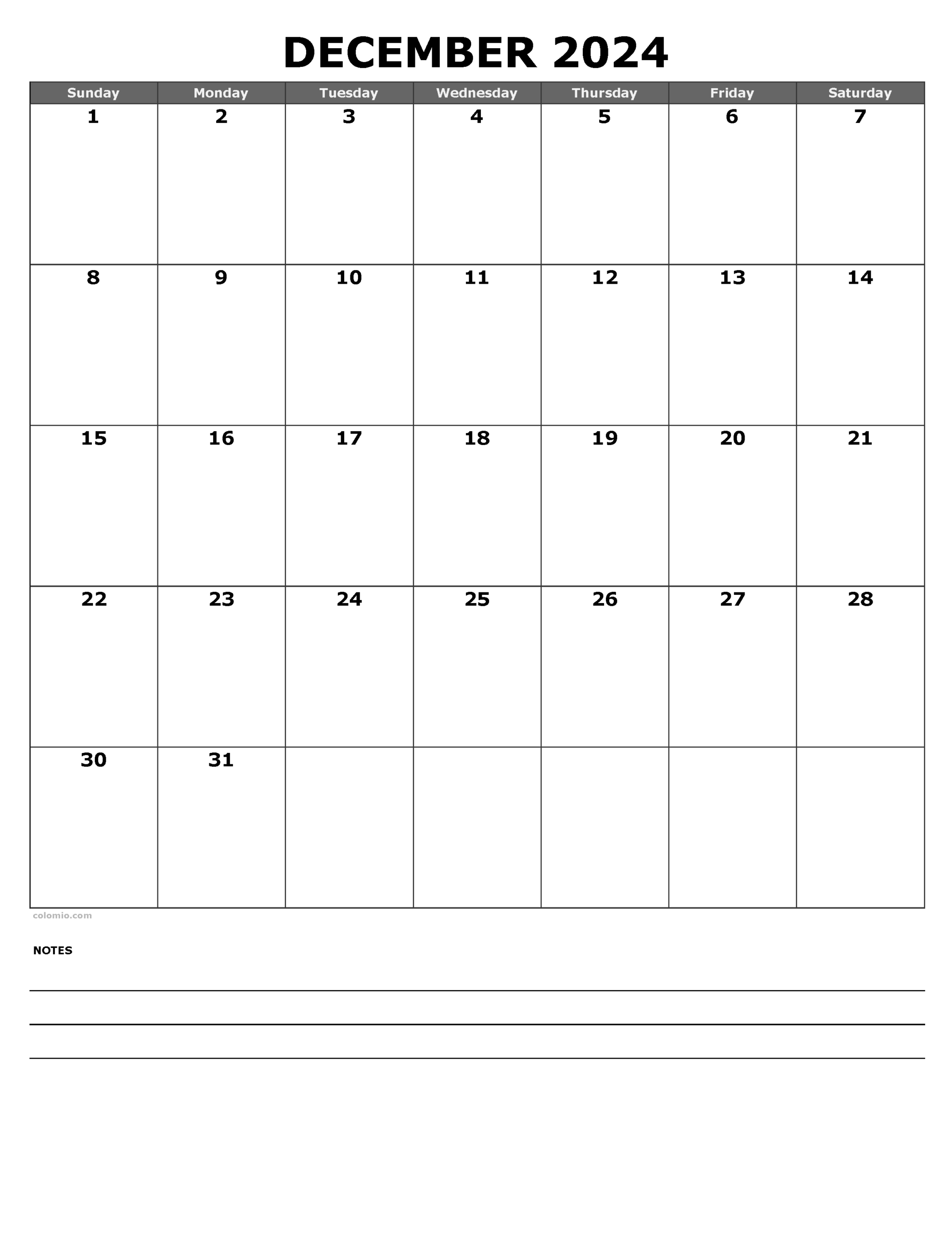 Blank Dec Printable Calender