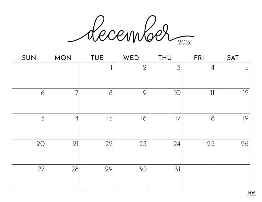 December 2026 Printable Blank Calendar