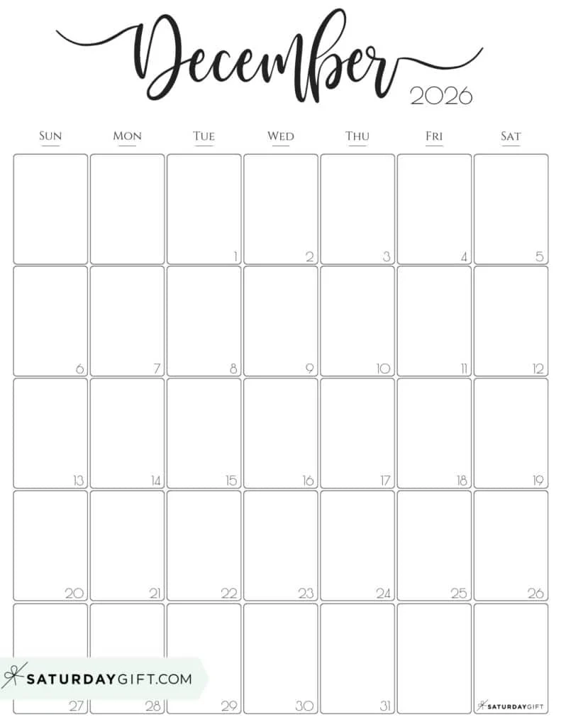 Printable Blank December Calendar 2026