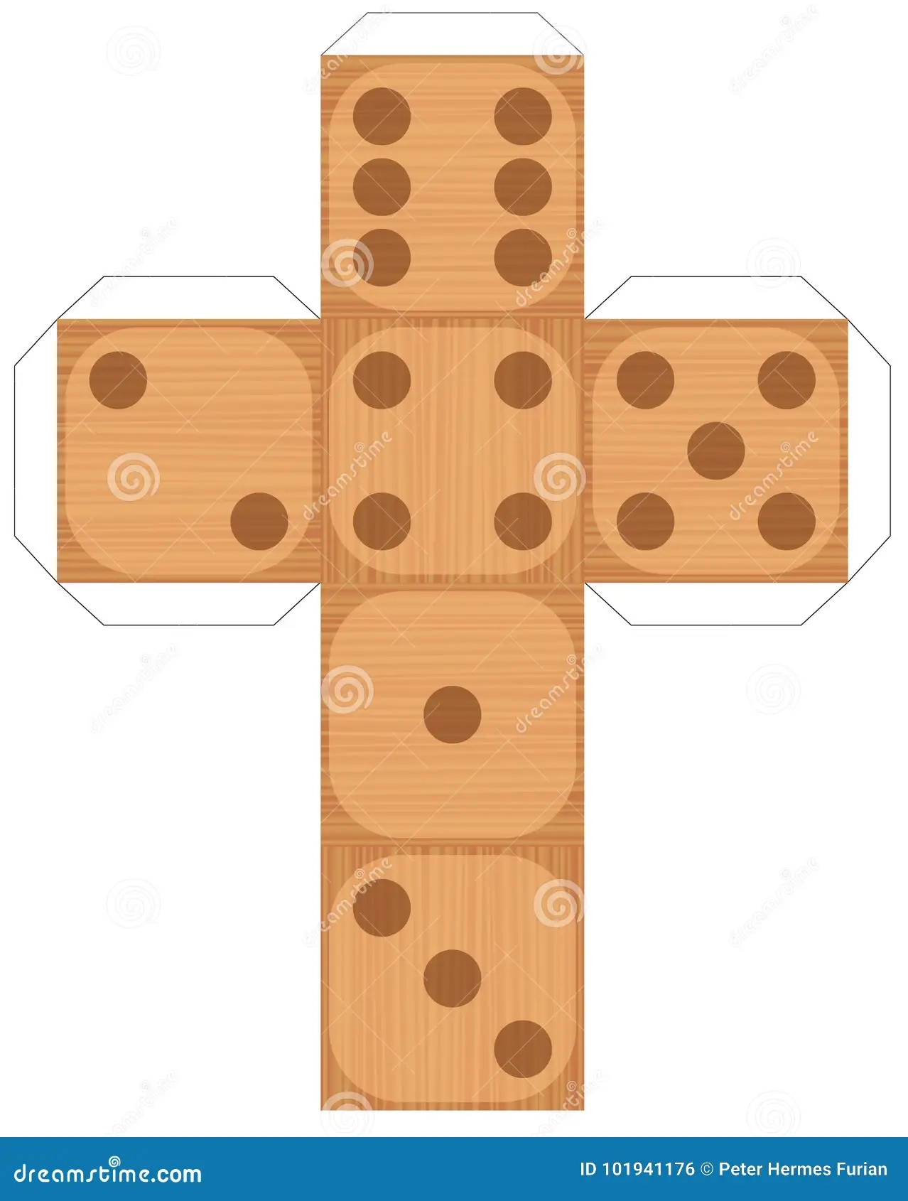 Dice Template Wooden Texture Six Sided Stock Vector Illustration 