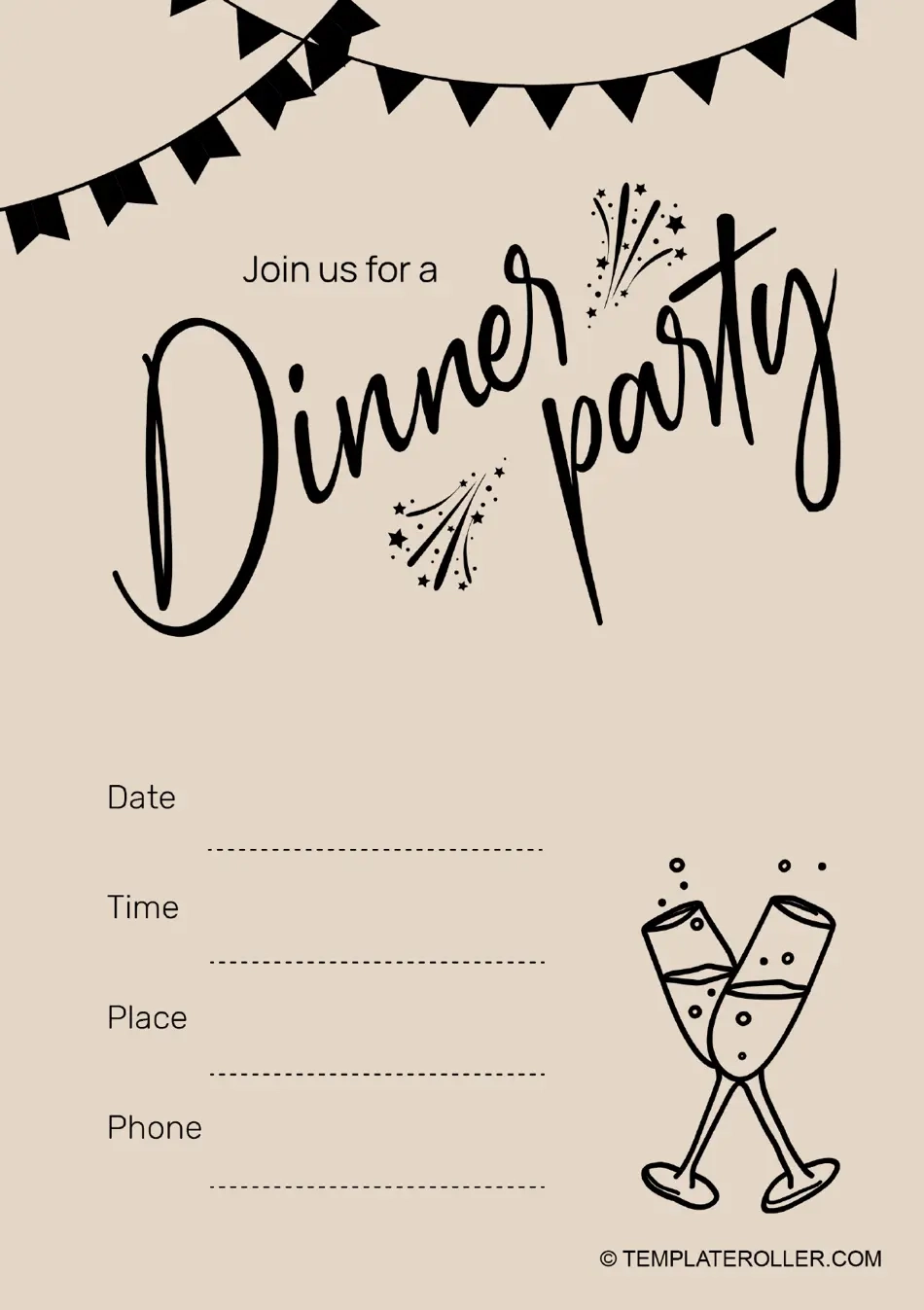 Dinner Invitation Template Beige Download Printable PDF 