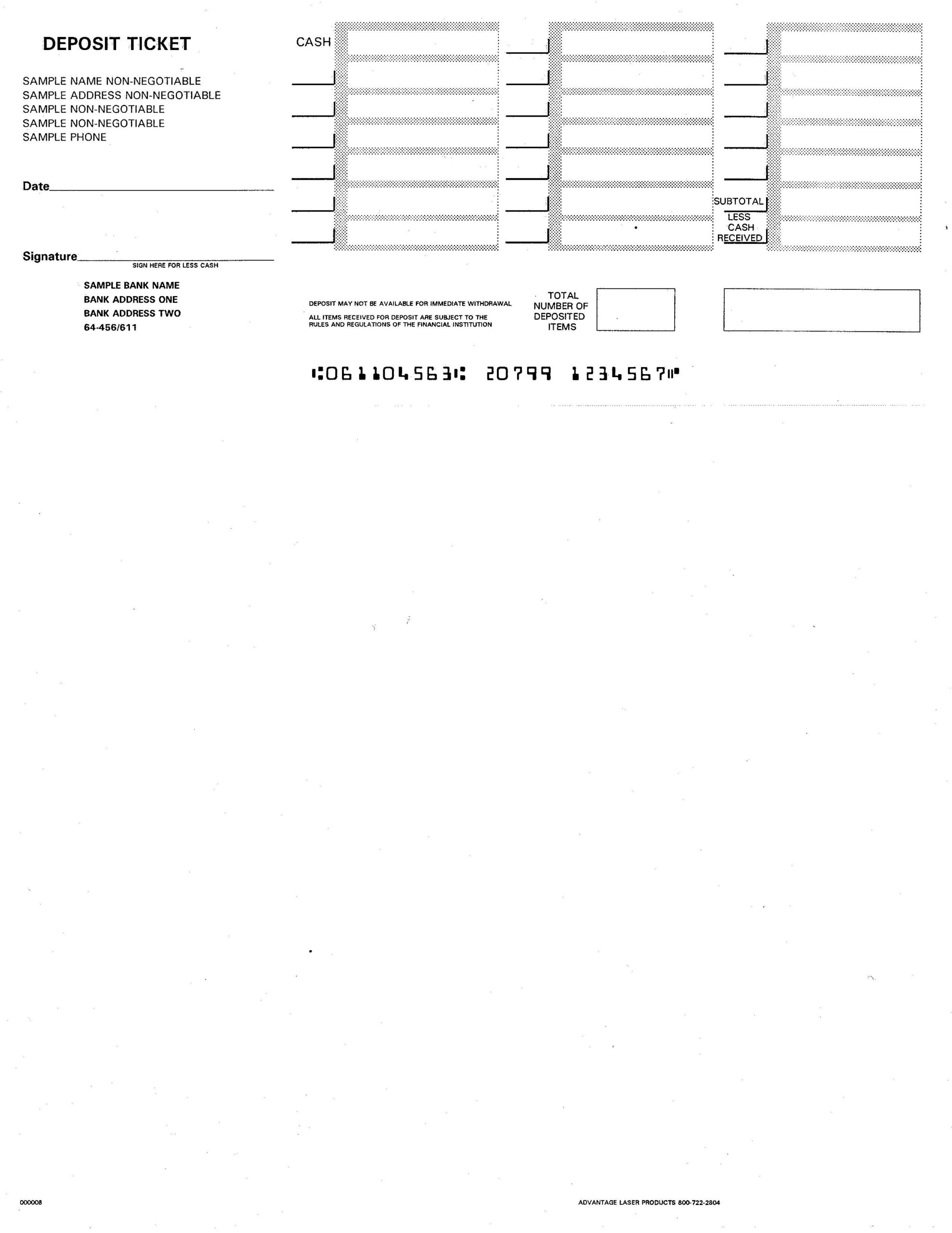 Blank Deposit Slips Printable