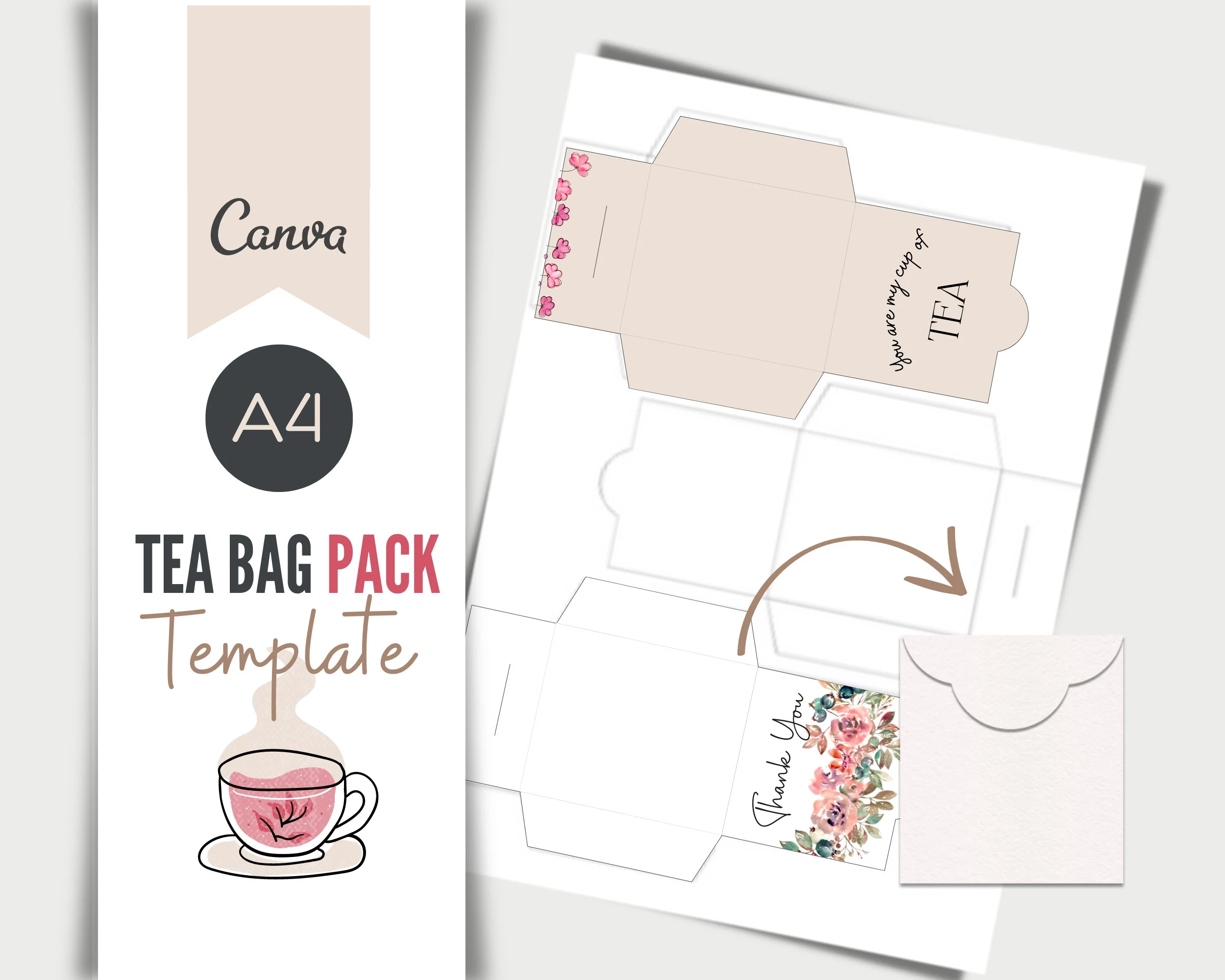 DIY Tea Bag Envelope Template A4 Party Printable canva Editable 