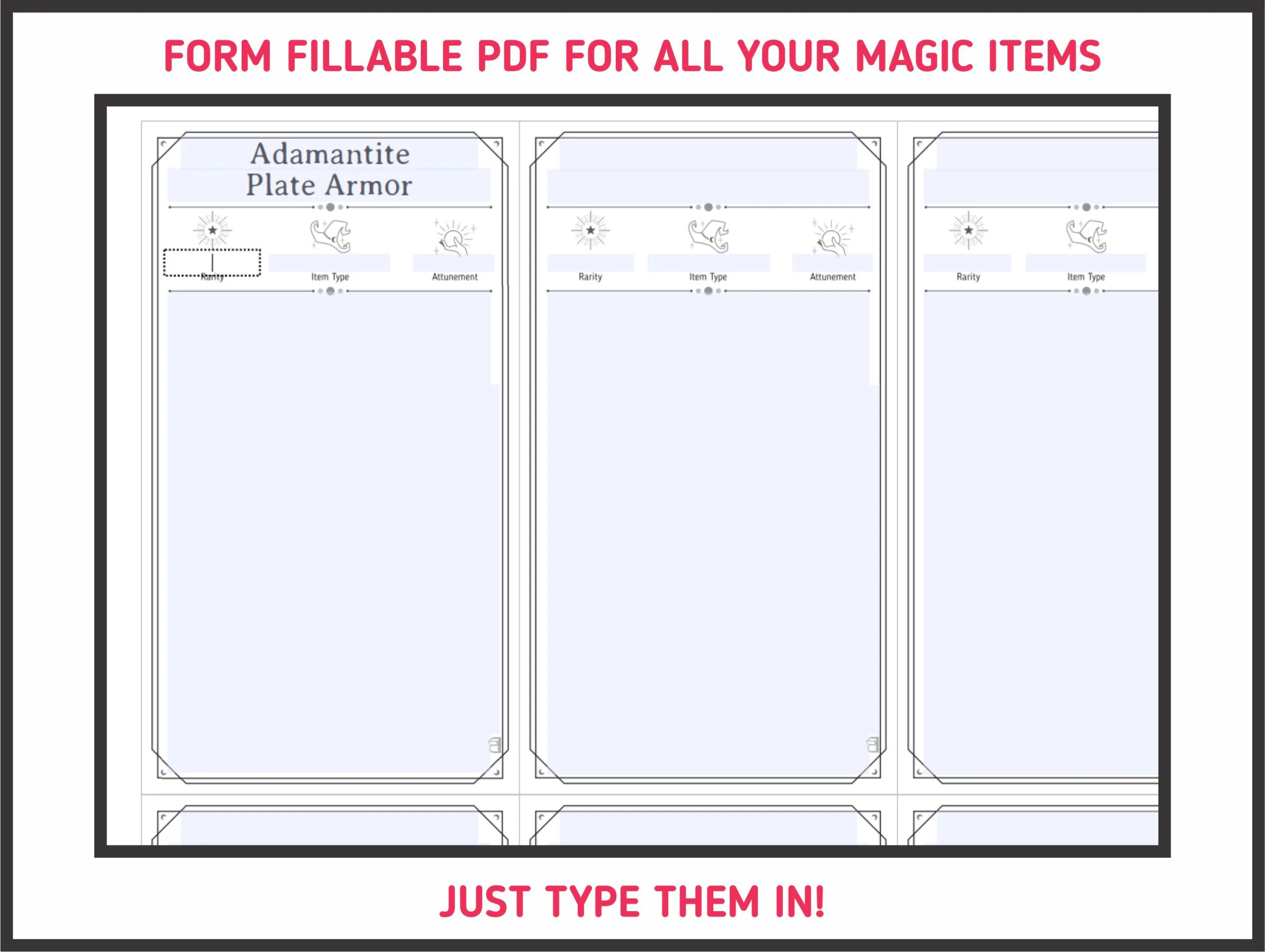 DnD 5e Magic Item Cards Form Fillable PDFs Printable 