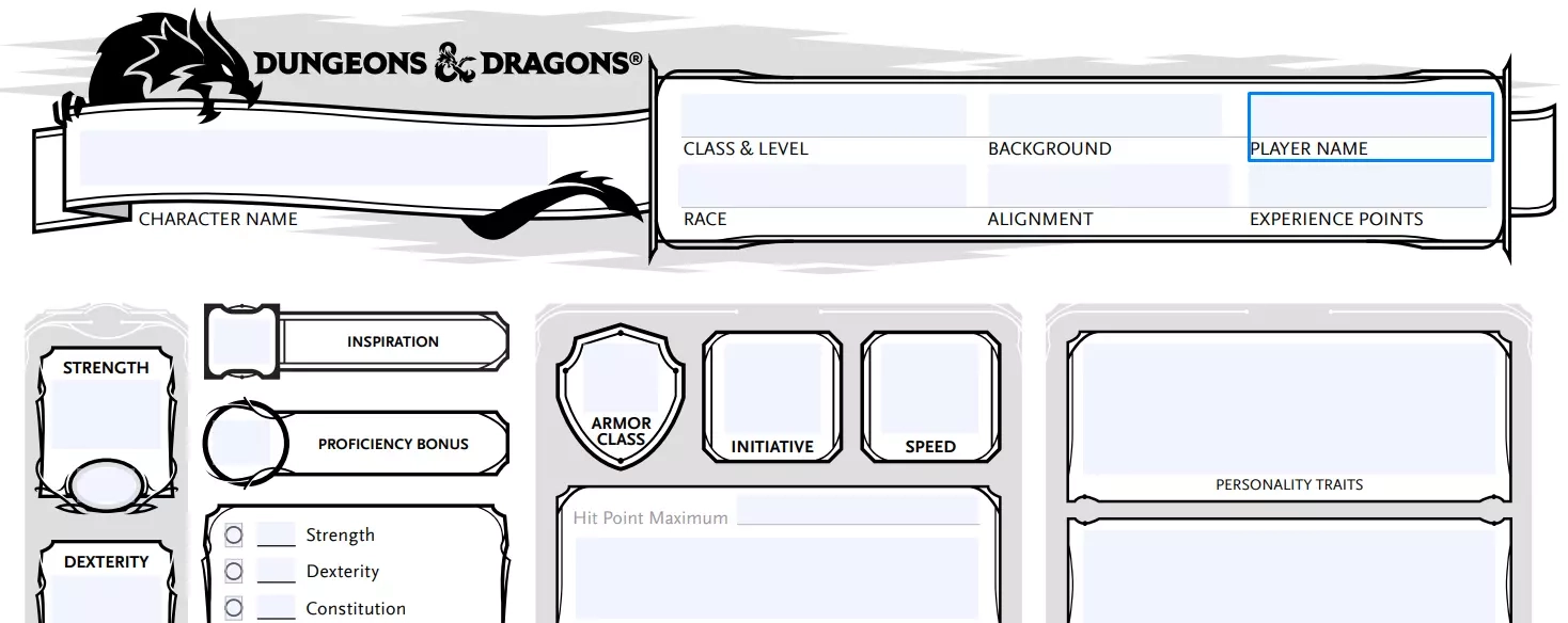 Printable Blank Dnd Character Sheet