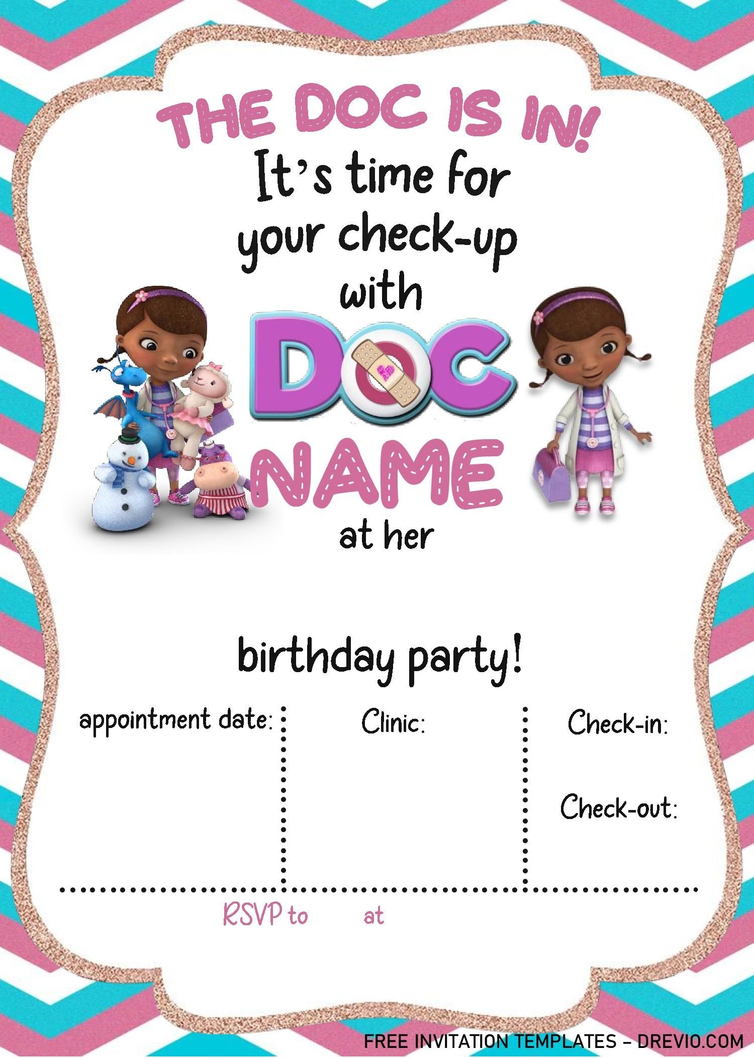 Doc McStuffins Birthday Invitation Templates Editable With MS Word