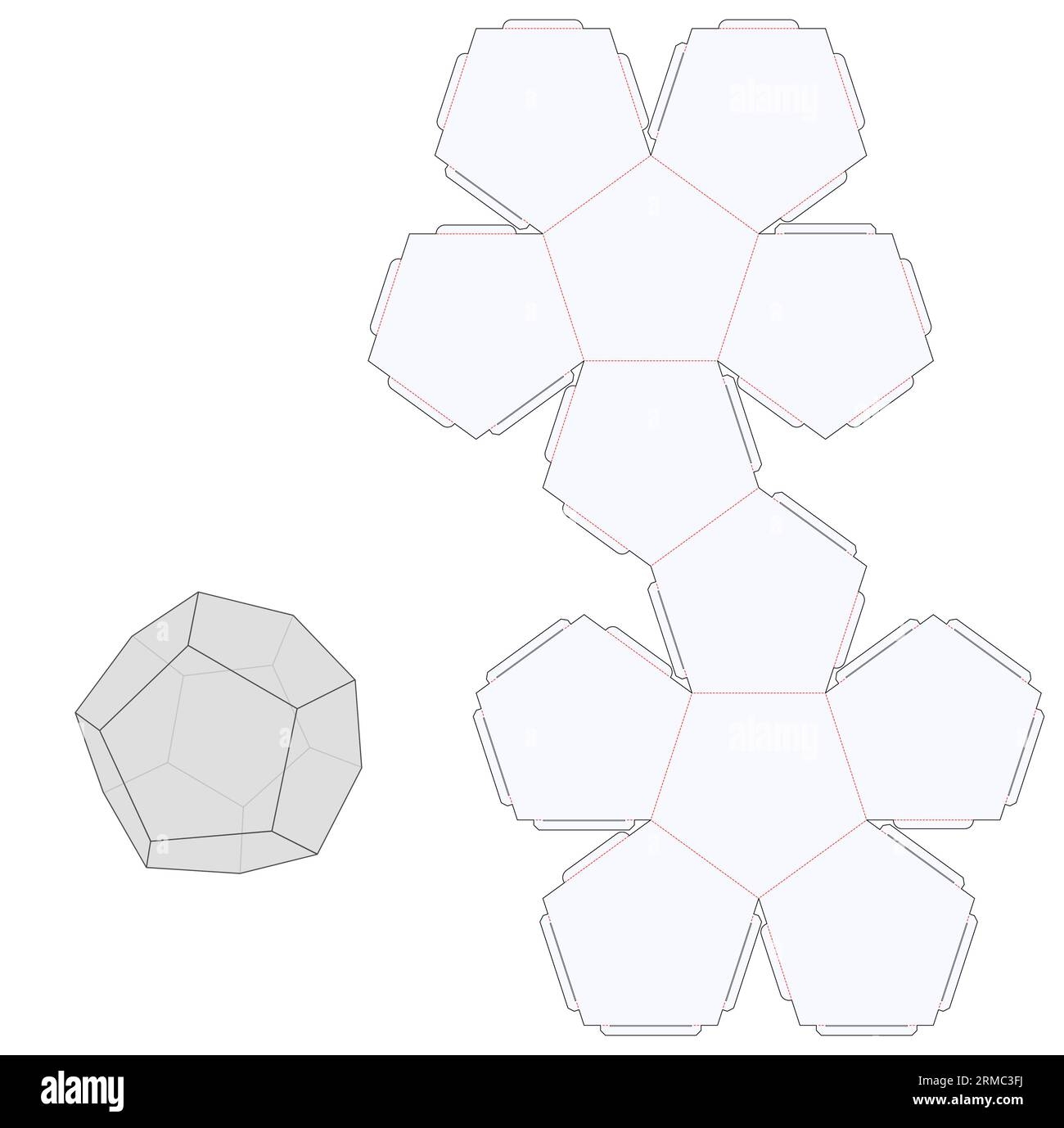Dodecahedron Box Die Cut Cube Template Blueprint Layout Stock 
