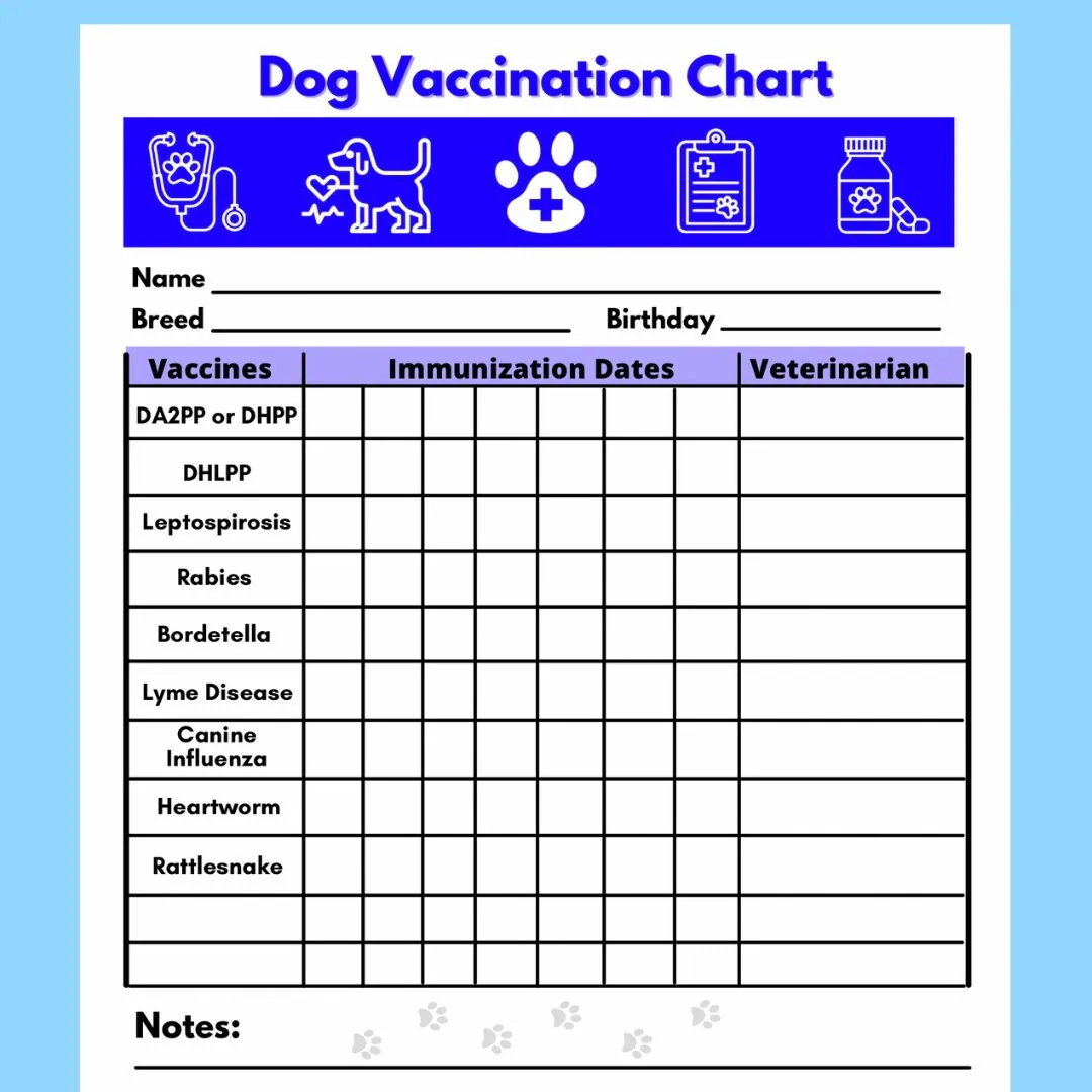 Dog Vaccine Printable Pet Printable Immunization Puppy 
