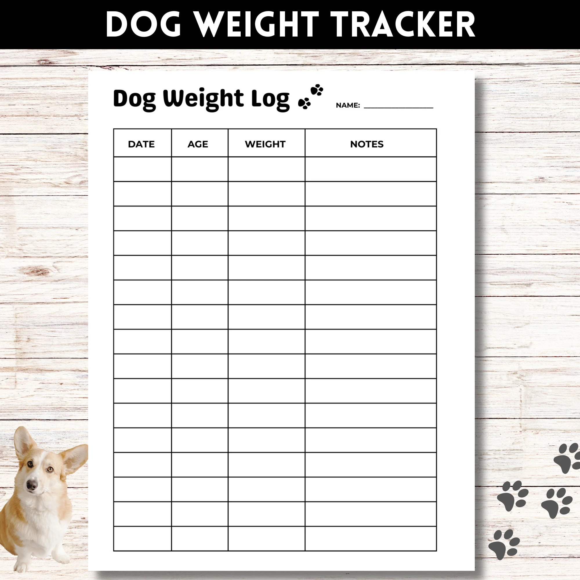 Dog Weight Log Pet Weight Tracker Puppy Weight Tracking Chart 