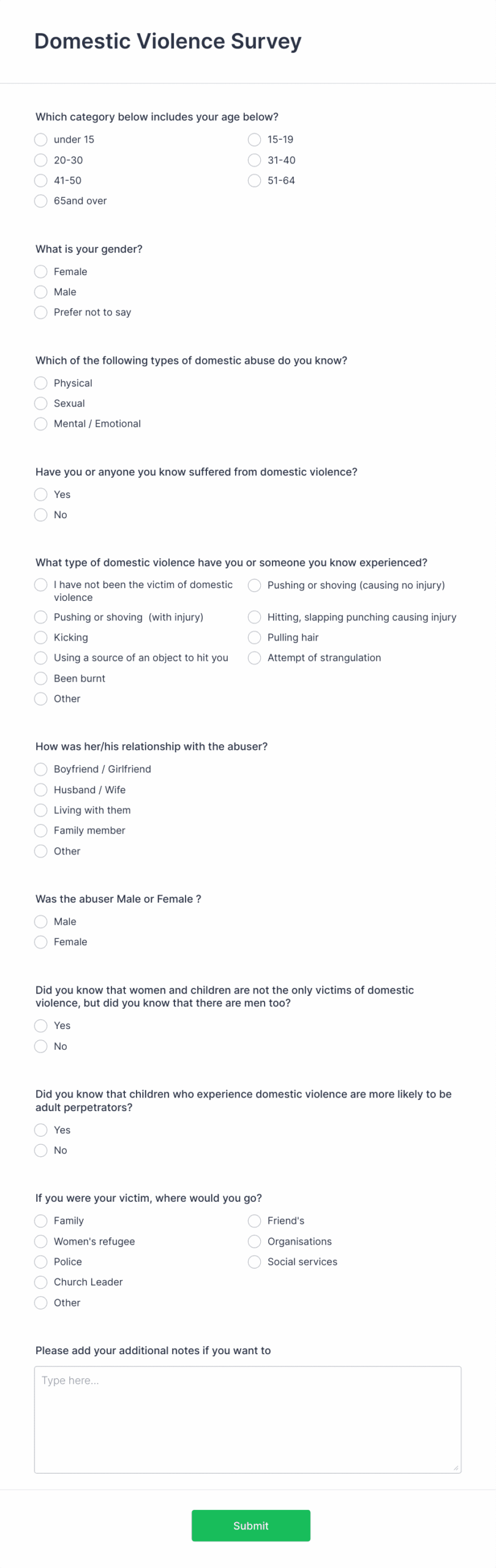 Domestic Violence Survey Form Template Jotform
