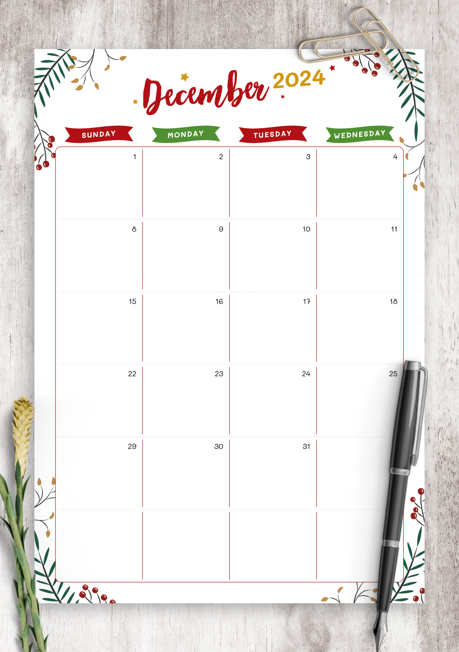 Blank Christmas December Calendar Printable