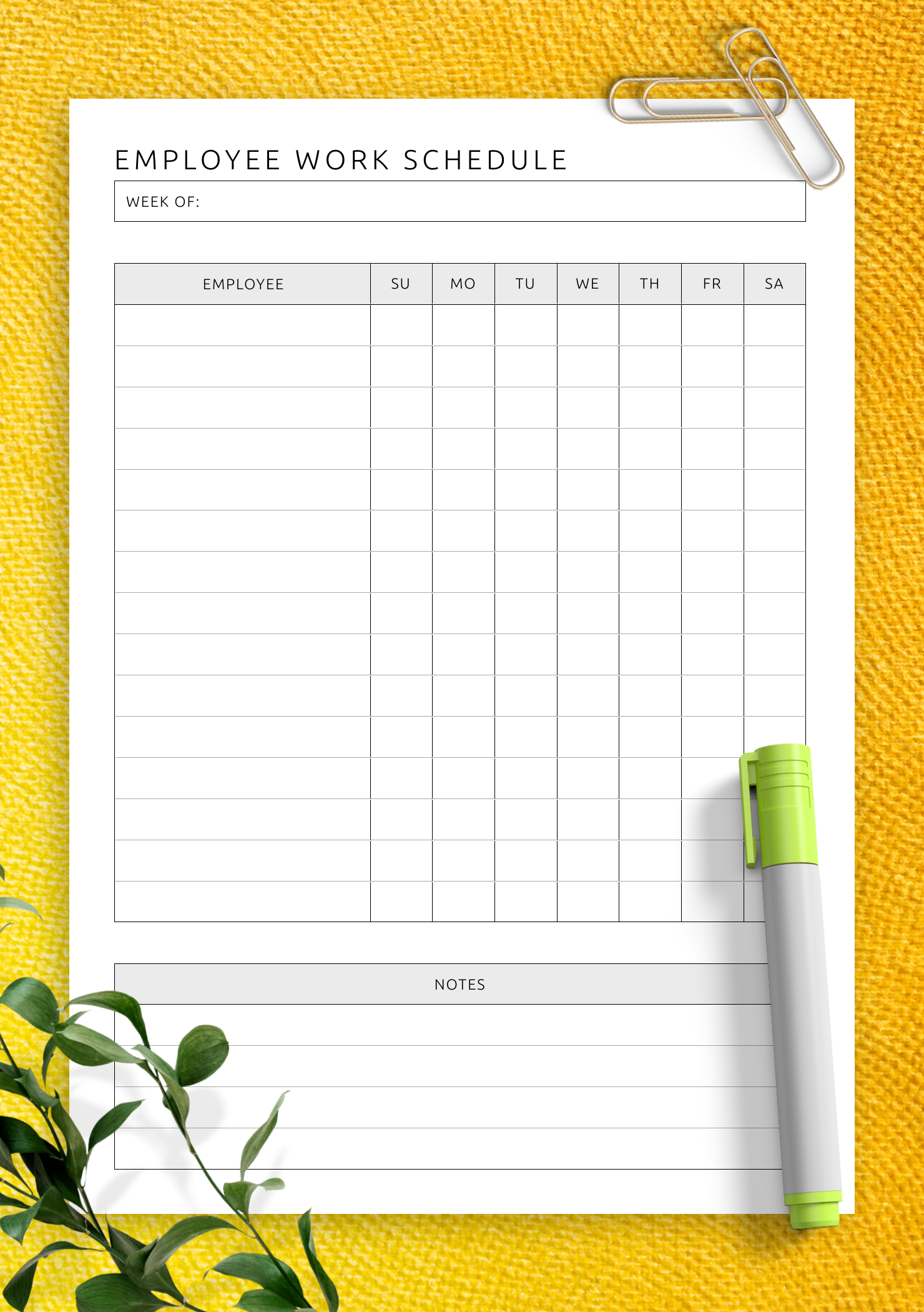Blank Printable Work Hours