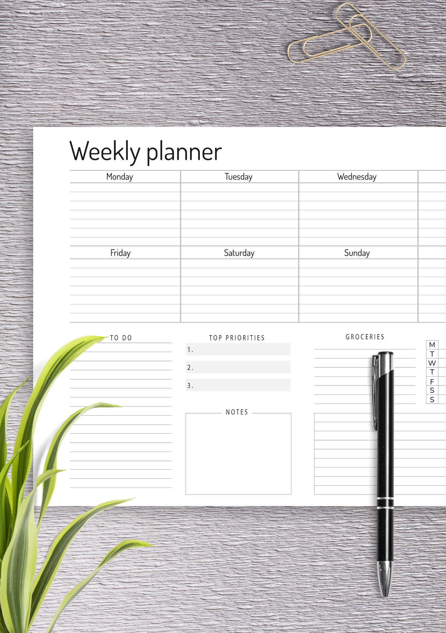 Download Printable Horizontal Weekly Blank Calendar Template PDF