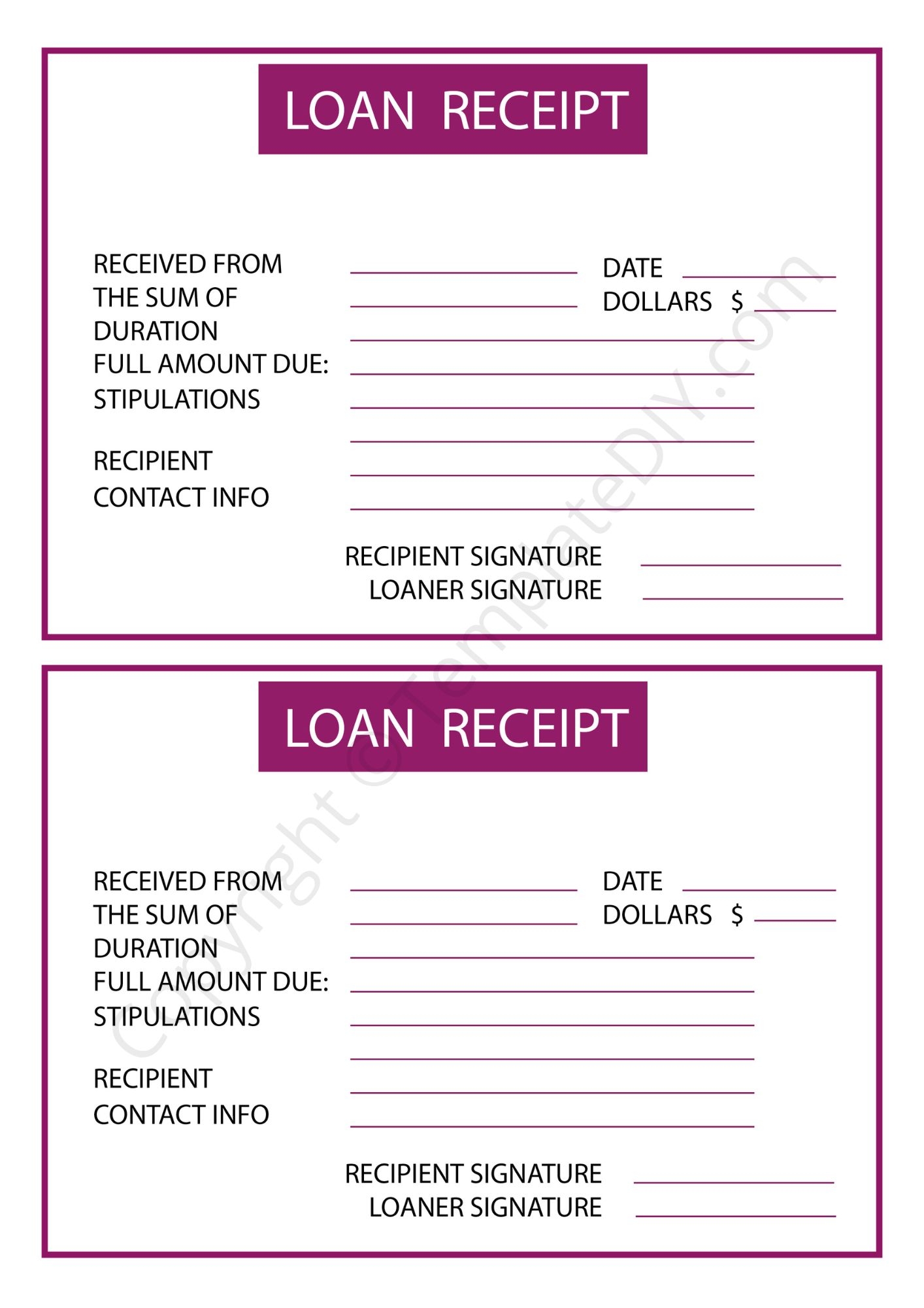 Download Printable Loan Receipt Template PDF amp Word