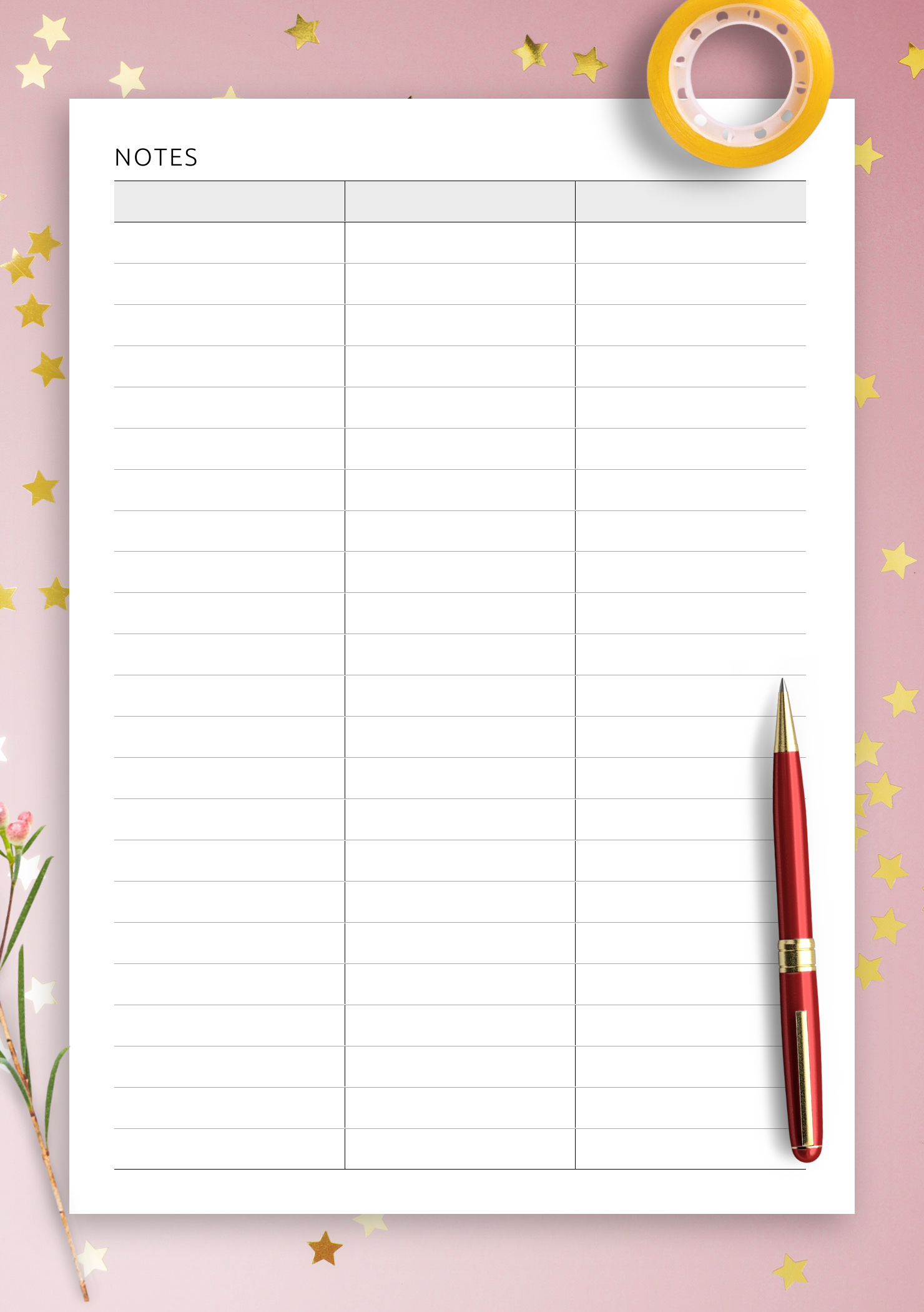 Download Printable Table 3 Column PDF