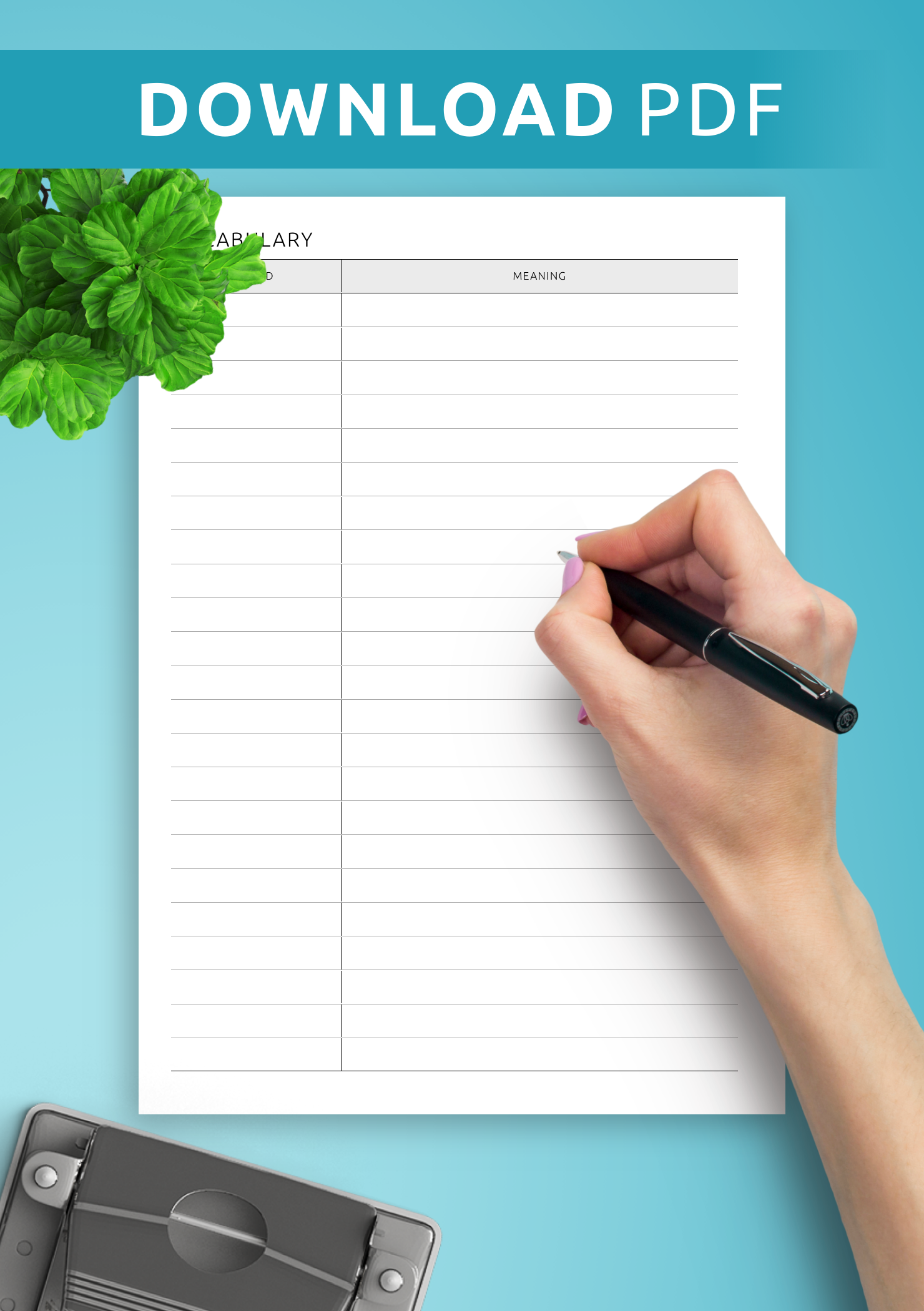 Glossary Printable Blank