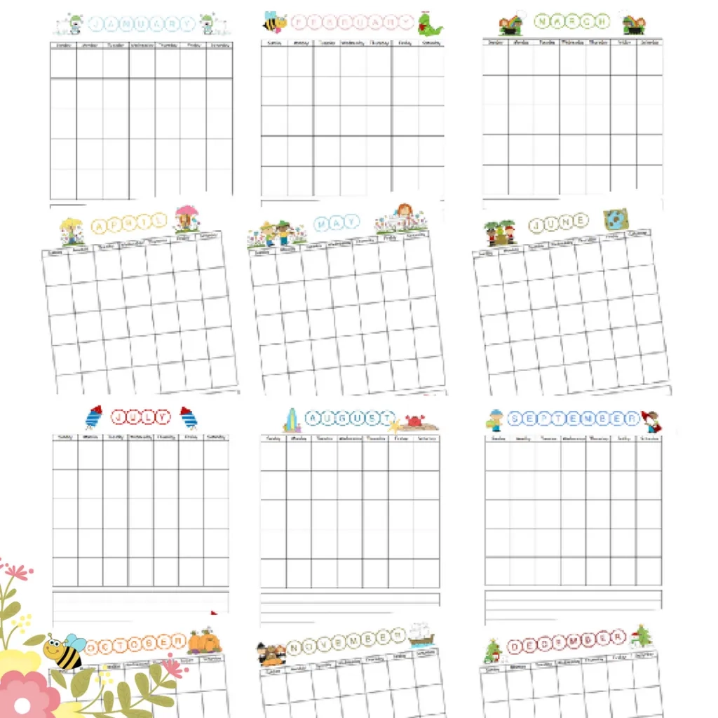 Printable Blank Calendar For Kids