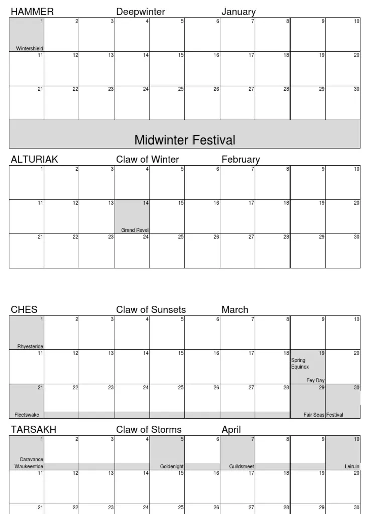 Dungeons And Dragons Forgotten Realms Calendar PDF Astronomy 