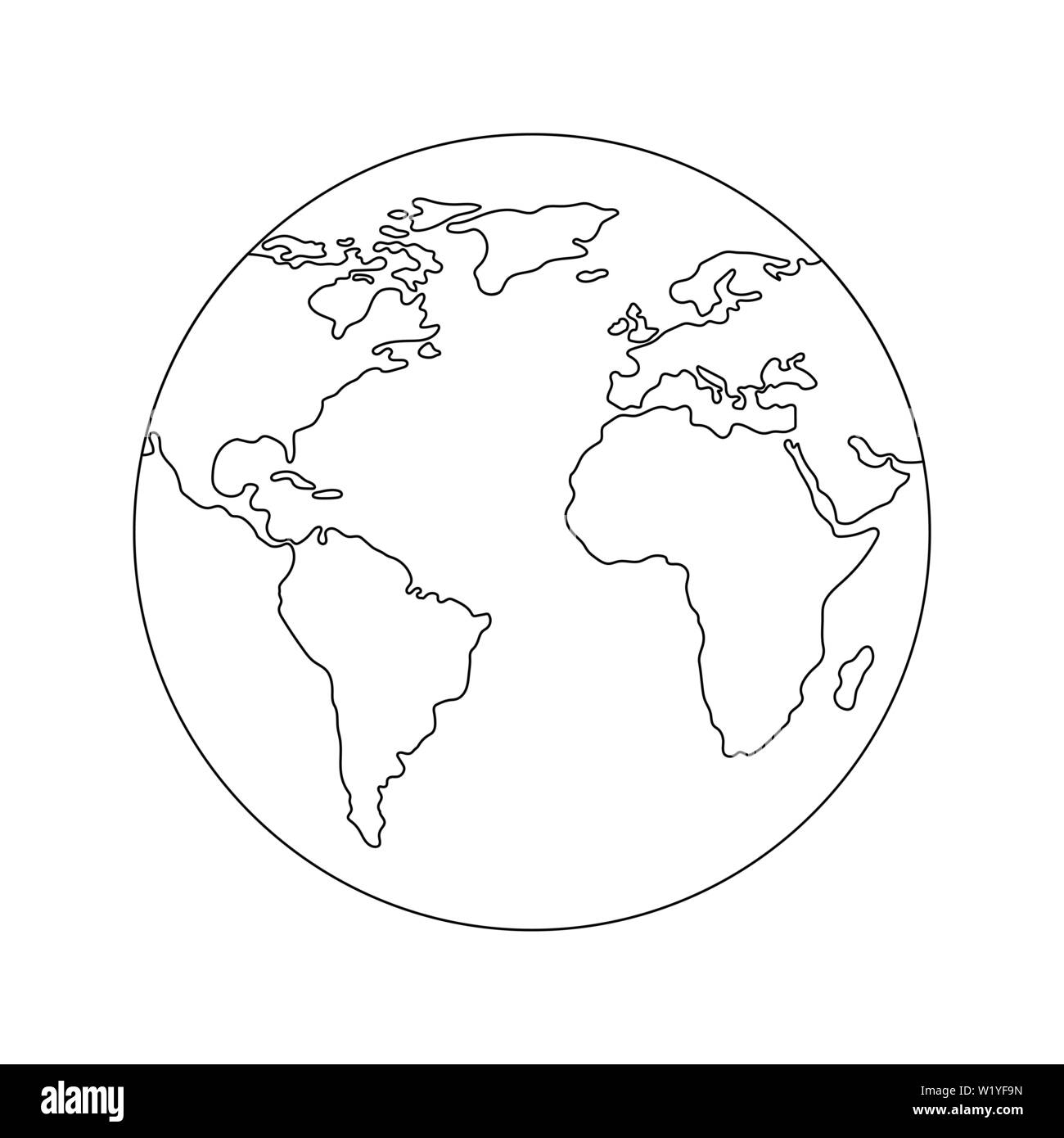 Earth Globe Template World Map Line Style Icon Of Earth Planet 