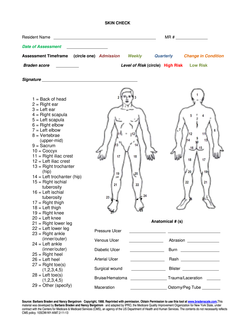 Blank Printable Skin Assessment Form