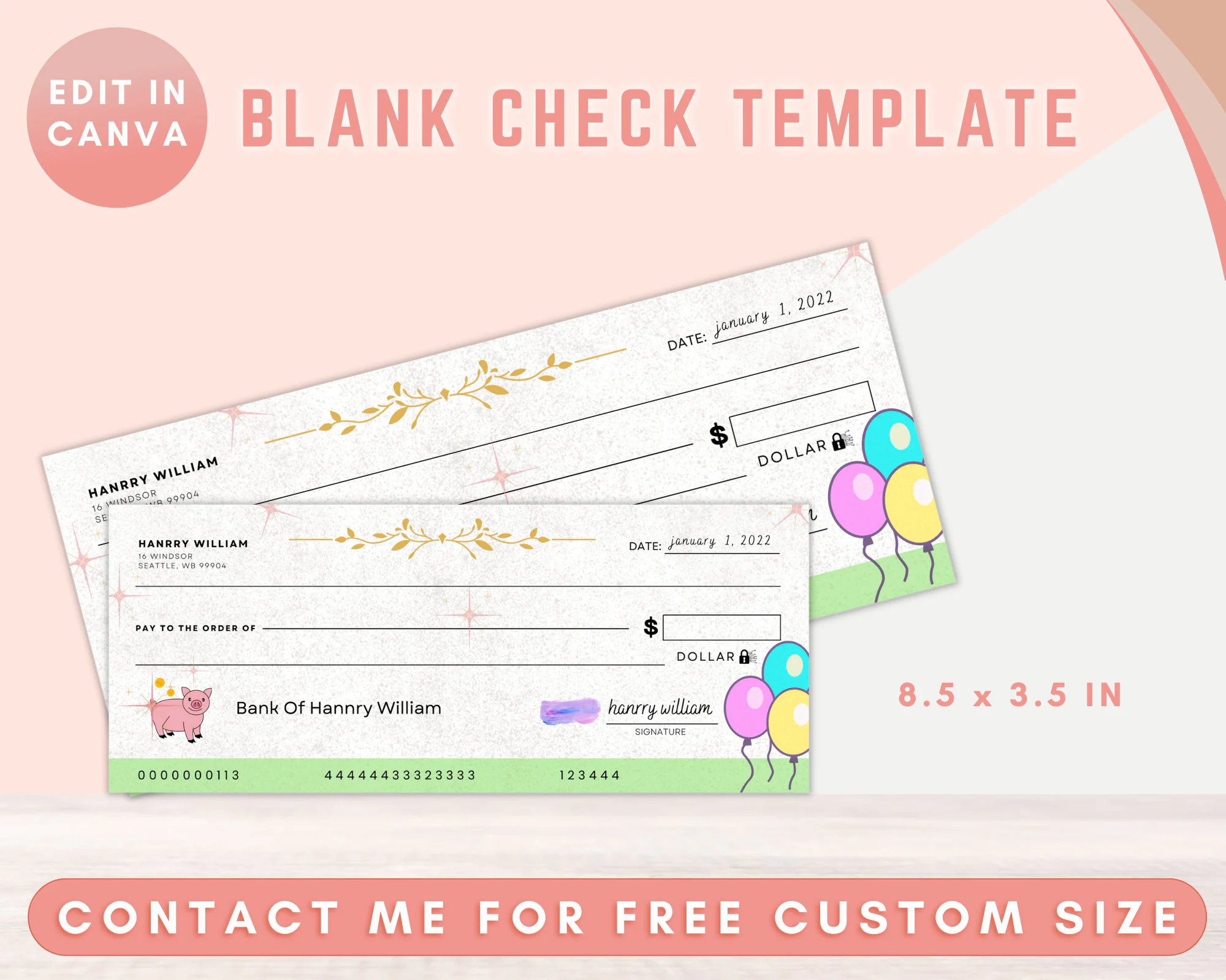 Editable Bank Check Blank Check Template Blank Checks Blank 