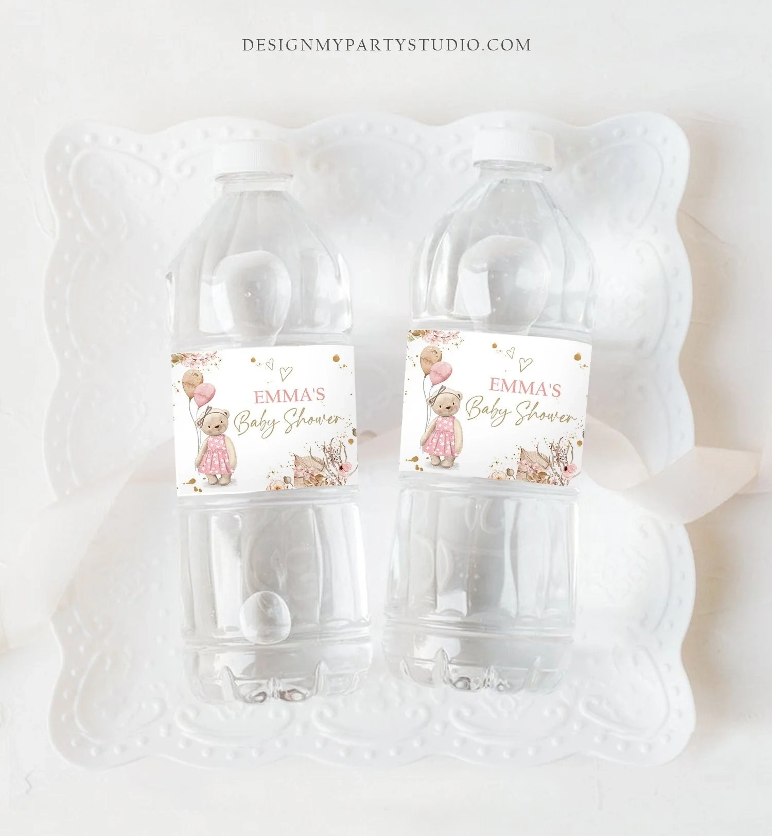 Editable Boho Teddy Bear Water Bottle Labels Bearly Wait Baby 