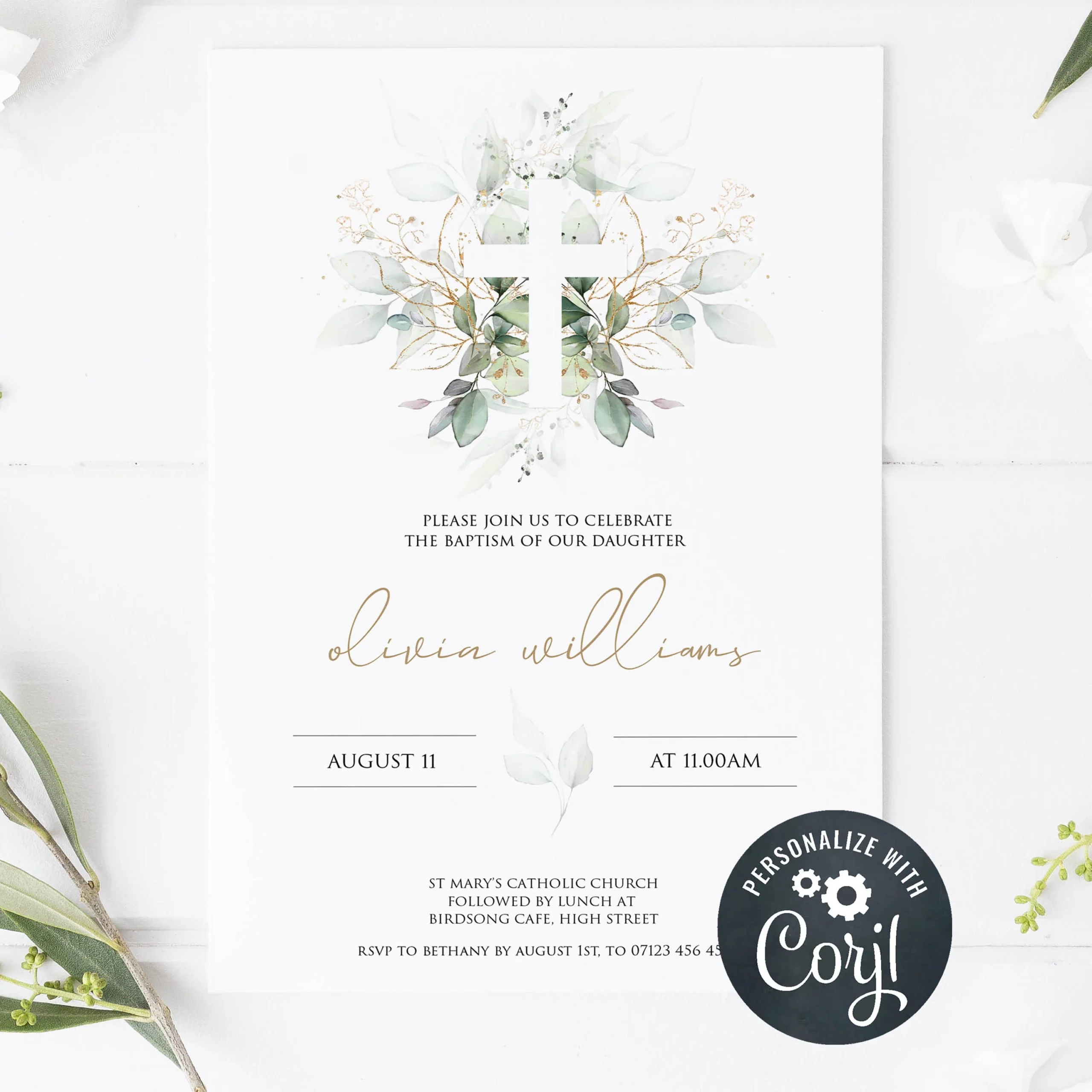 EDITABLE Cross Floral Baptism Invitation OhHappyPrintables