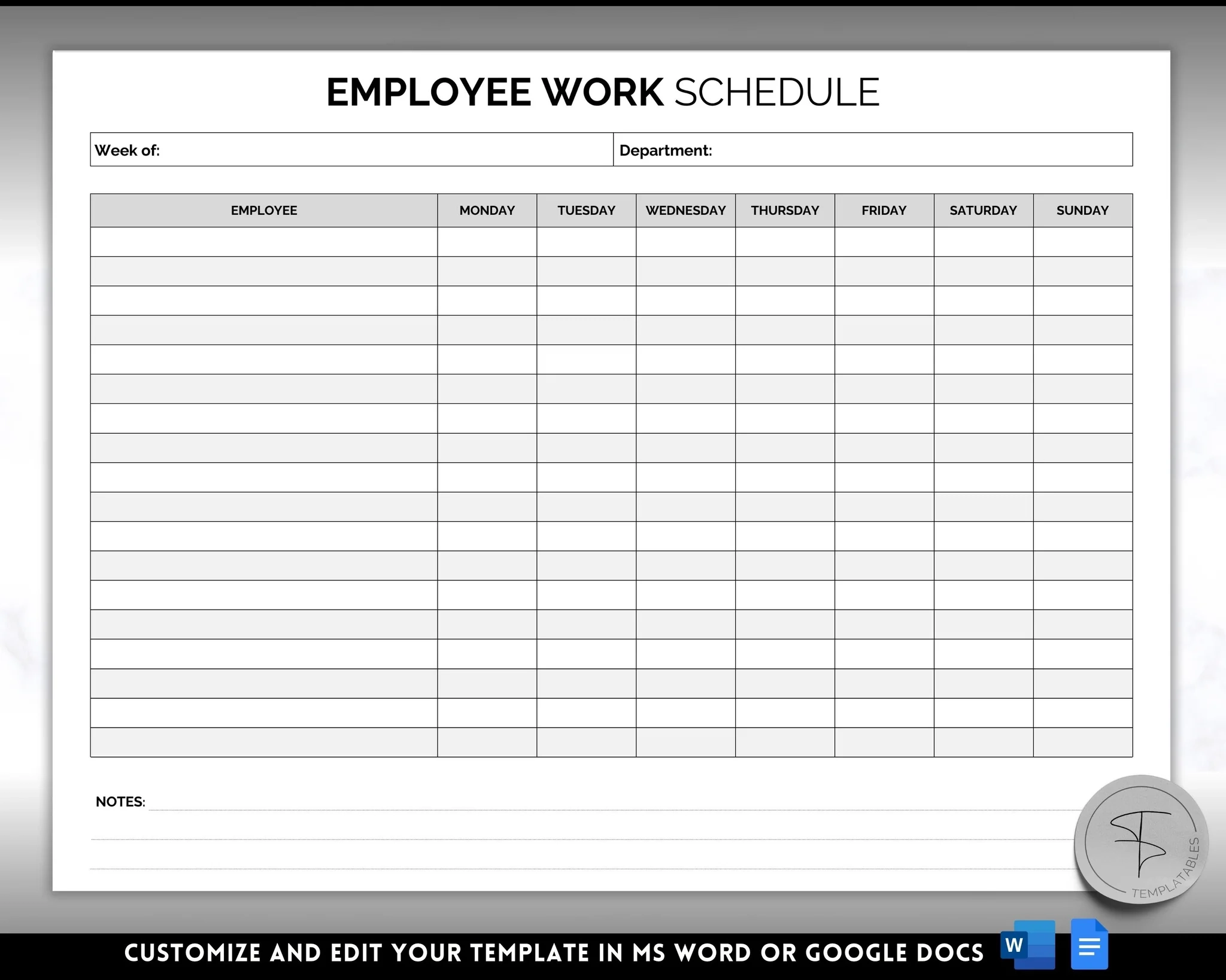 Printable Blank Work Schedule