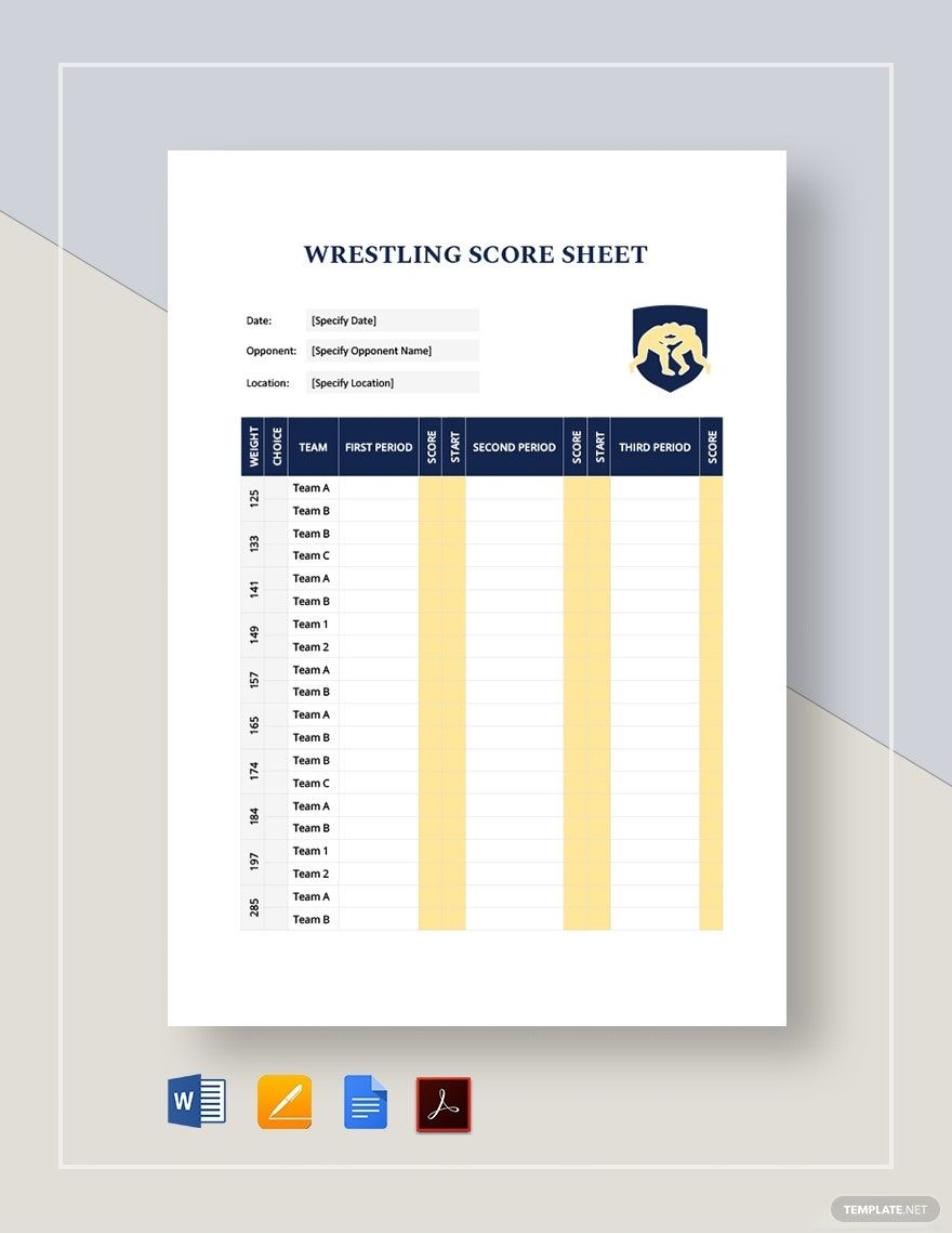 Blank Wrestling Score Sheets Printable