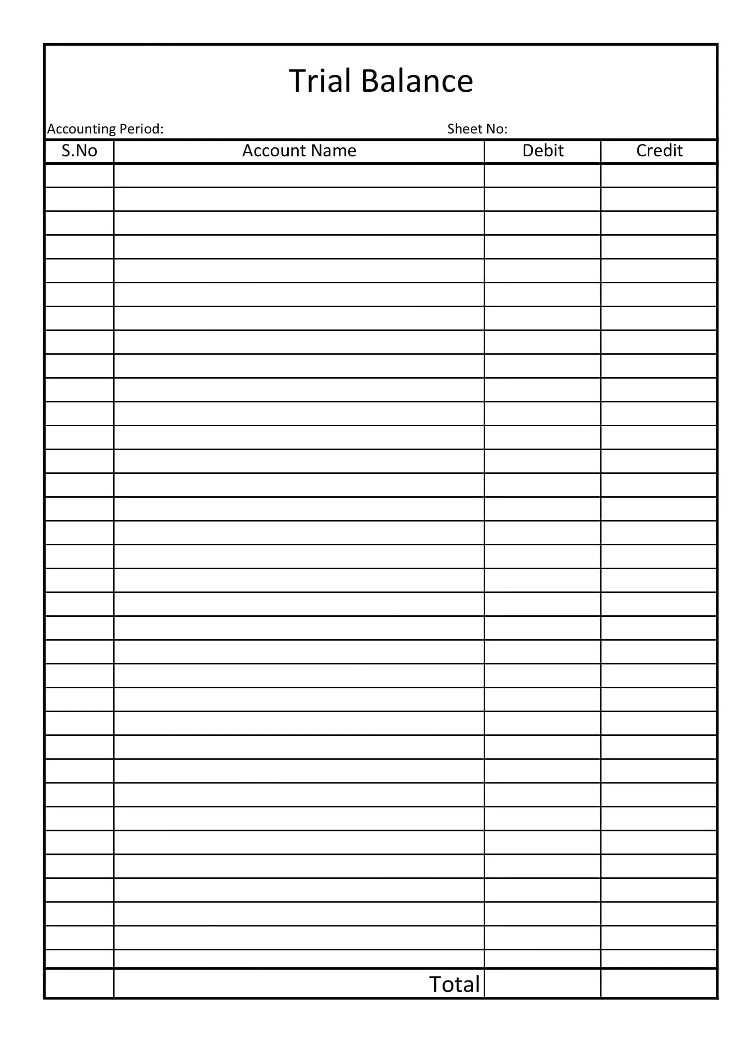 Blank Printable Trial Balance Template
