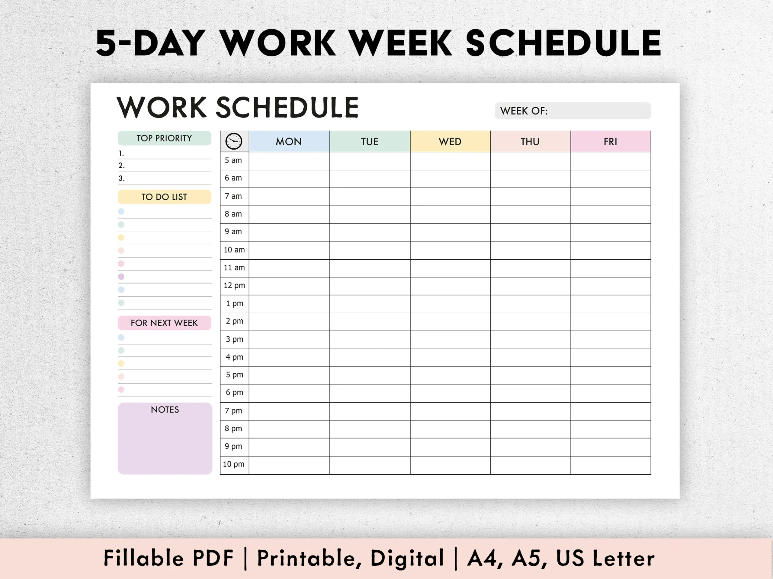 Work Weekly Blank Planner Printable