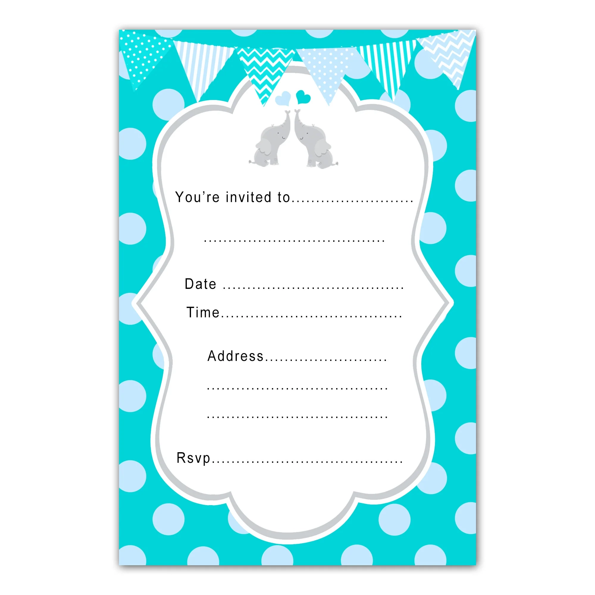 Elephants Birthday Invitations Fill In Teal Blue Printable Pink 