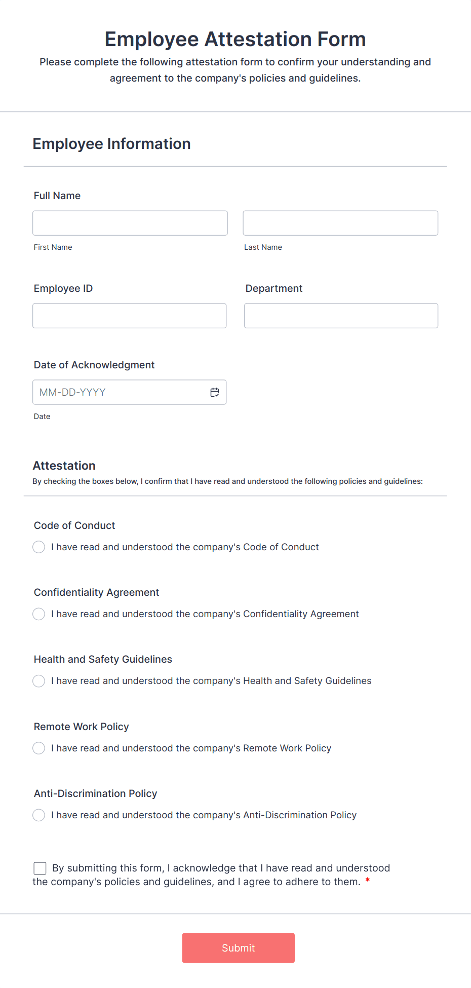 Employee Attestation Form Template Jotform