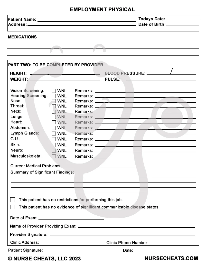 Printable Blank Basic Physical Form