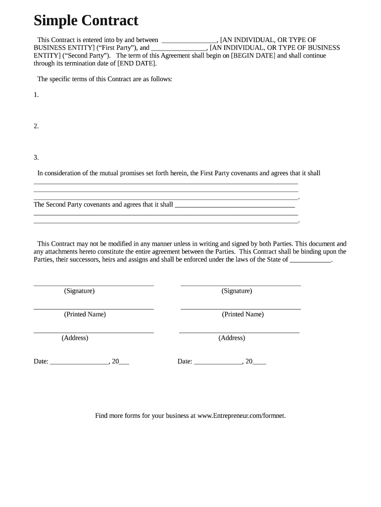 Free Printable Blank Contract