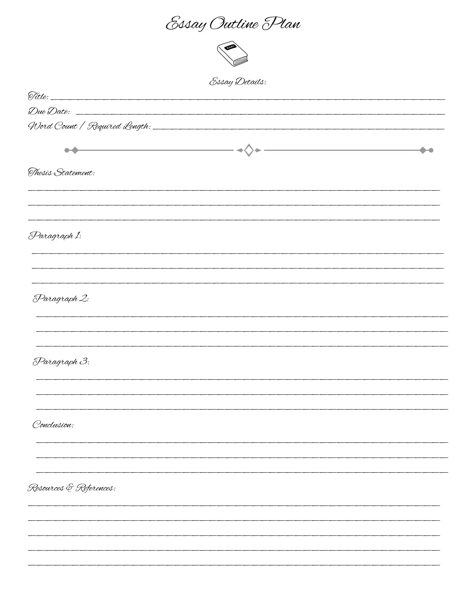 Blank Printable Essay Outline