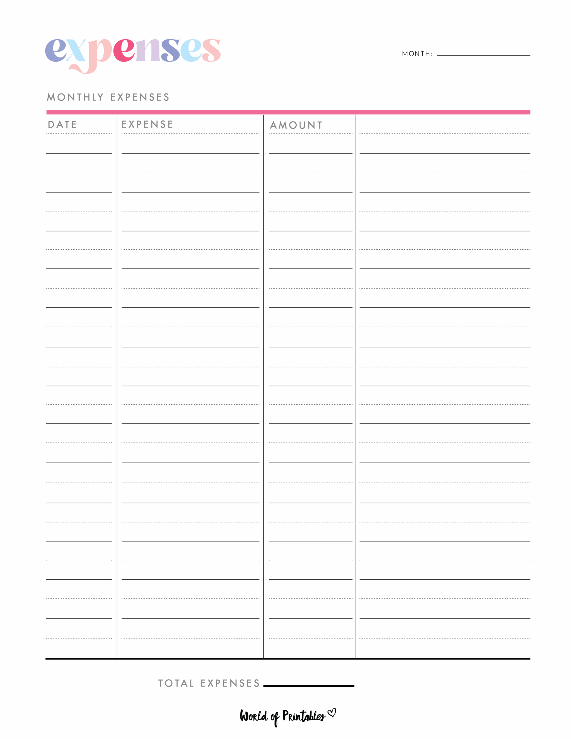 Free Printable Blank Expense Sheet