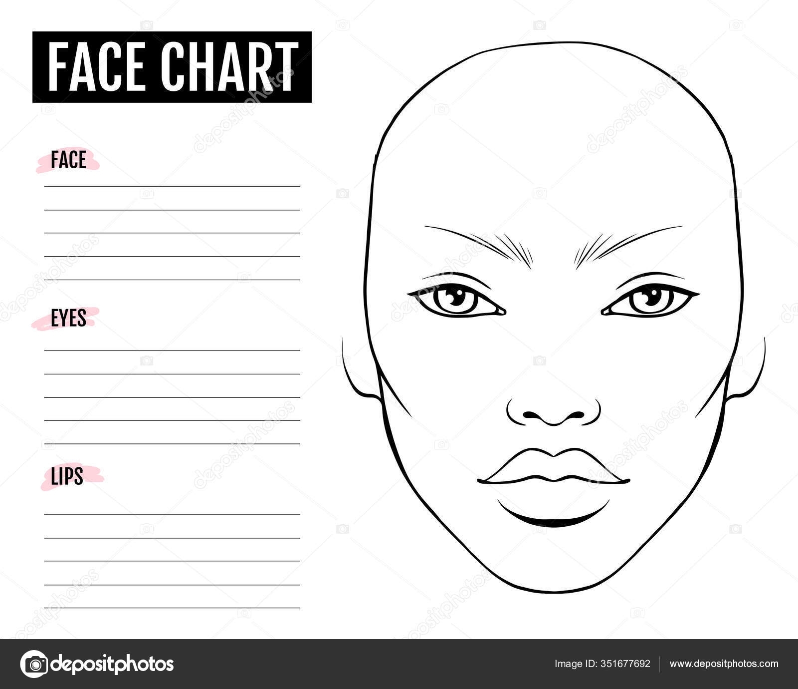 Face Chart Blank Makeup Artist Vector Template Stock Vektorbild 