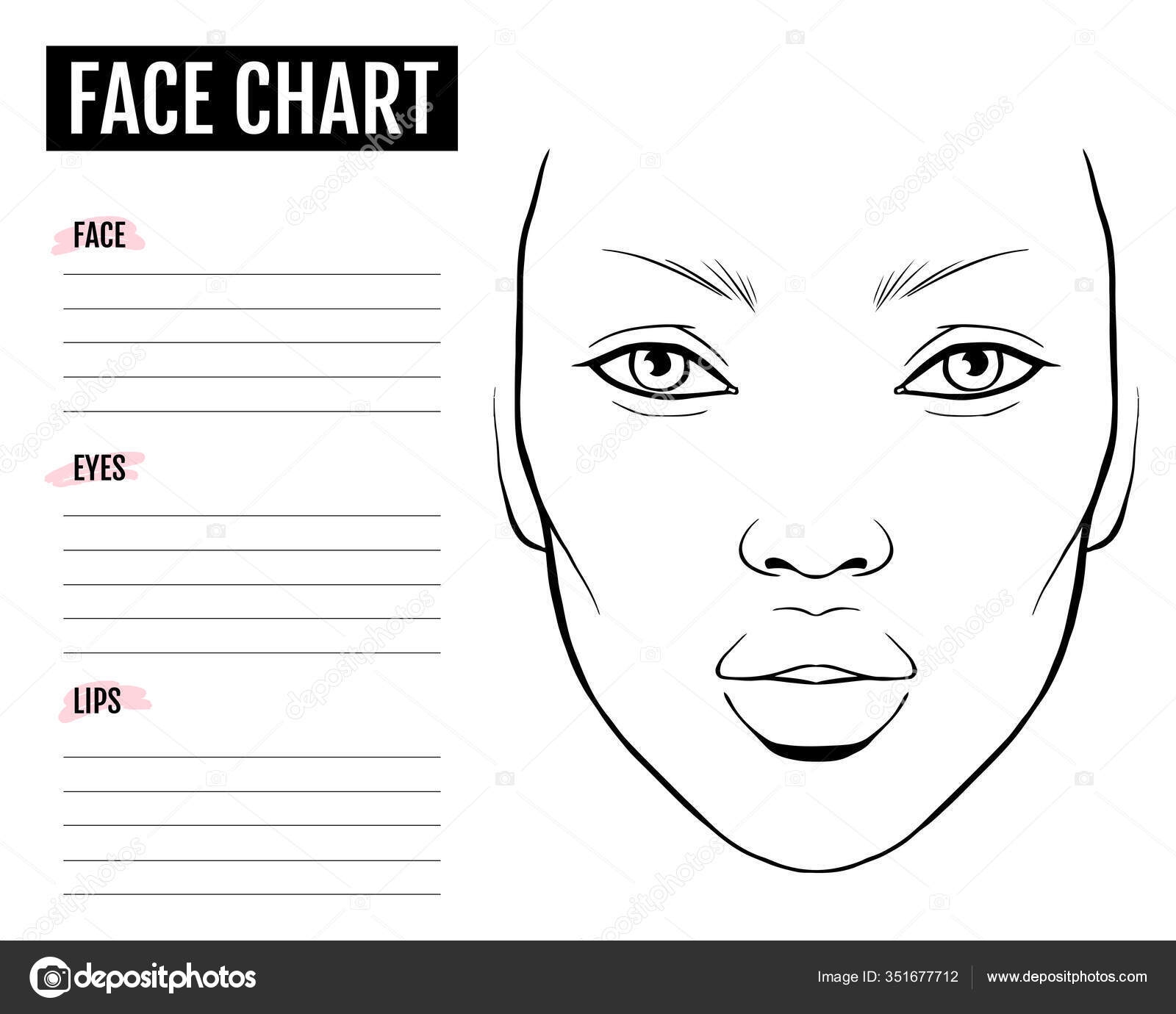 Face Chart Blank Makeup Artist Vector Template Stock Vektorbild 