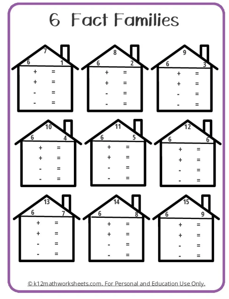 Fact Family Worksheets