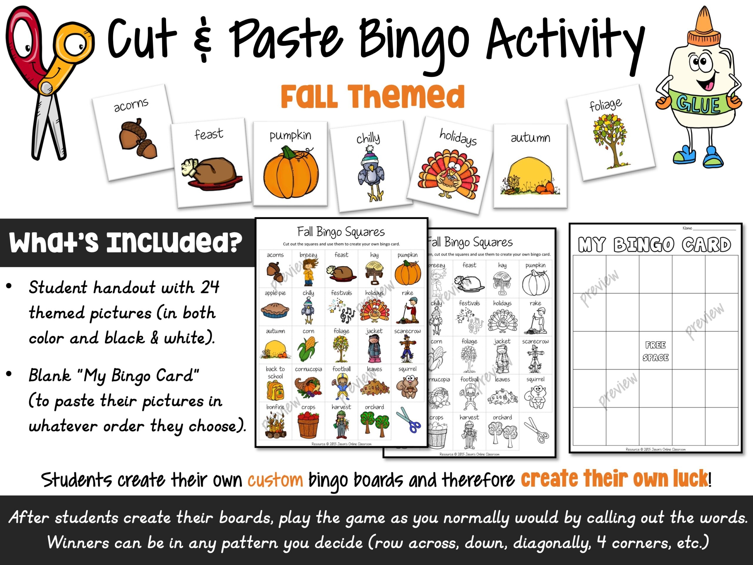 Fall Bingo Game Cut And Paste Printable Bingo Dollar Deals 